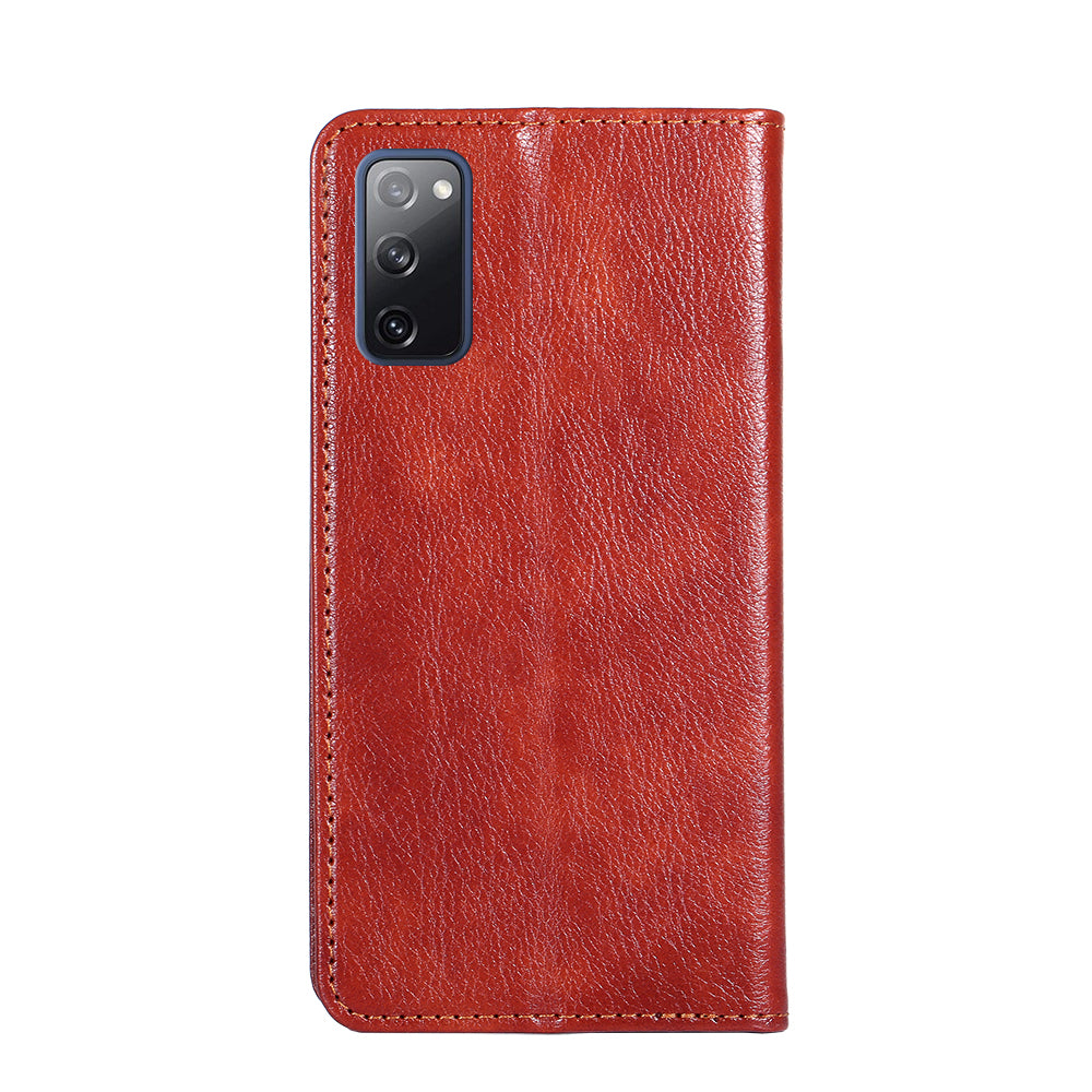 Plain Auto-Absorbed Leather Phone Wallet Stand Case for Samsung Galaxy S20 FE/S20 Fan Edition/S20 FE 5G/S20 Fan Edition 5G/S20 Lite - Red