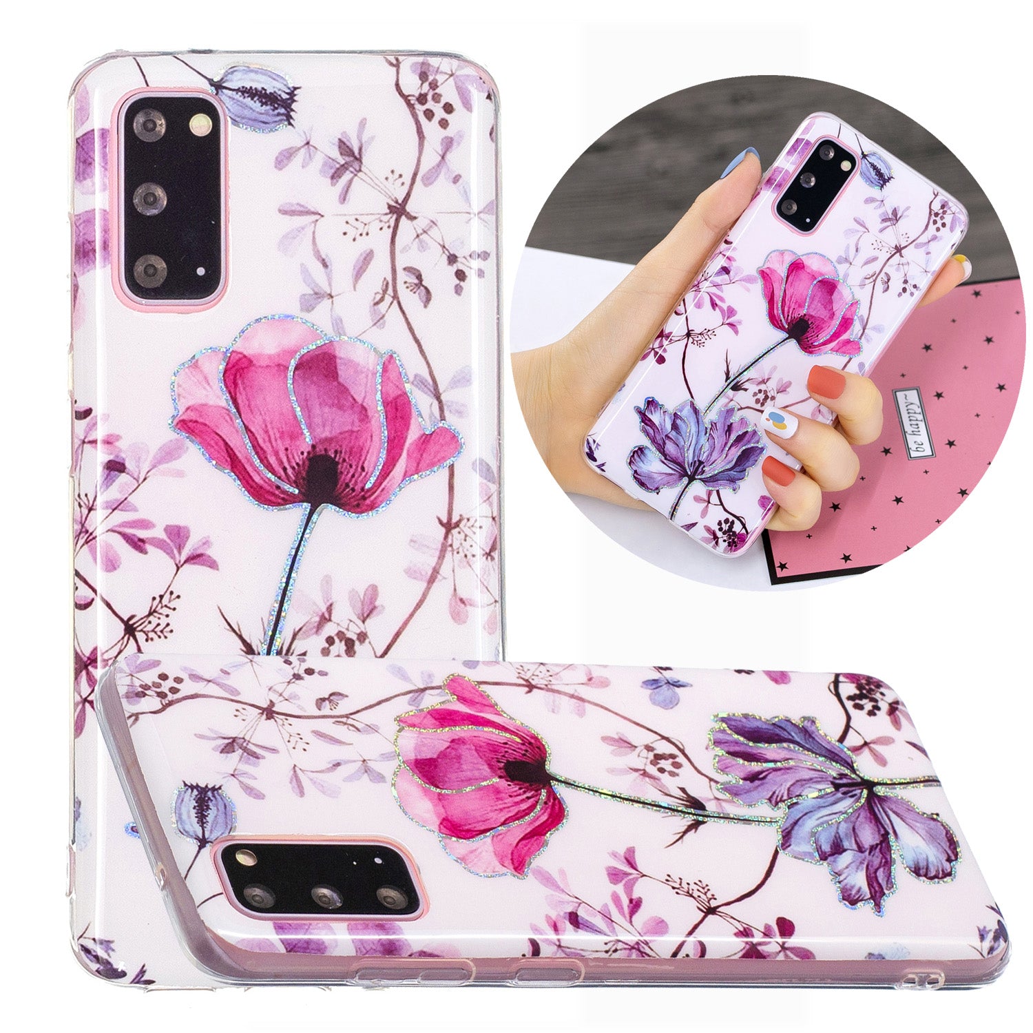 Marble Pattern Printing IMD Design TPU Case for Samsung Galaxy S20 4G/S20 5G - Lotus