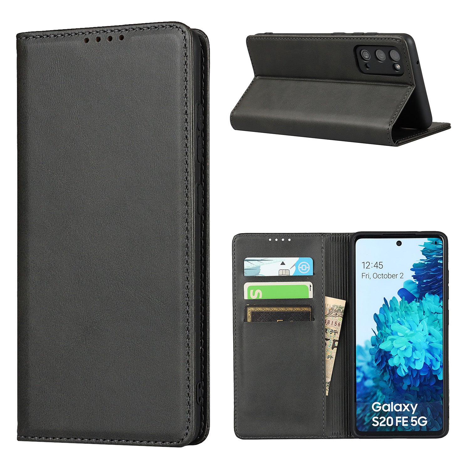 Strong Magnet Design Leather Wallet Stand Phone Cover Case for Samsung Galaxy S20 FE/S20 Fan Edition/S20 FE 5G/S20 Fan Edition 5G/S20 Lite - Black