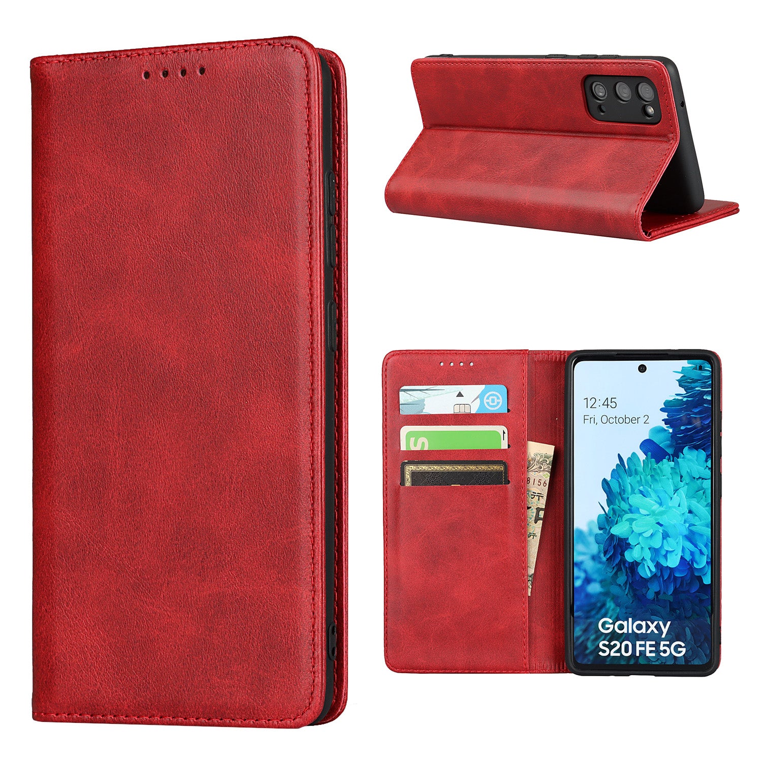 Strong Magnet Design Leather Wallet Stand Phone Cover Case for Samsung Galaxy S20 FE/S20 Fan Edition/S20 FE 5G/S20 Fan Edition 5G/S20 Lite - Red