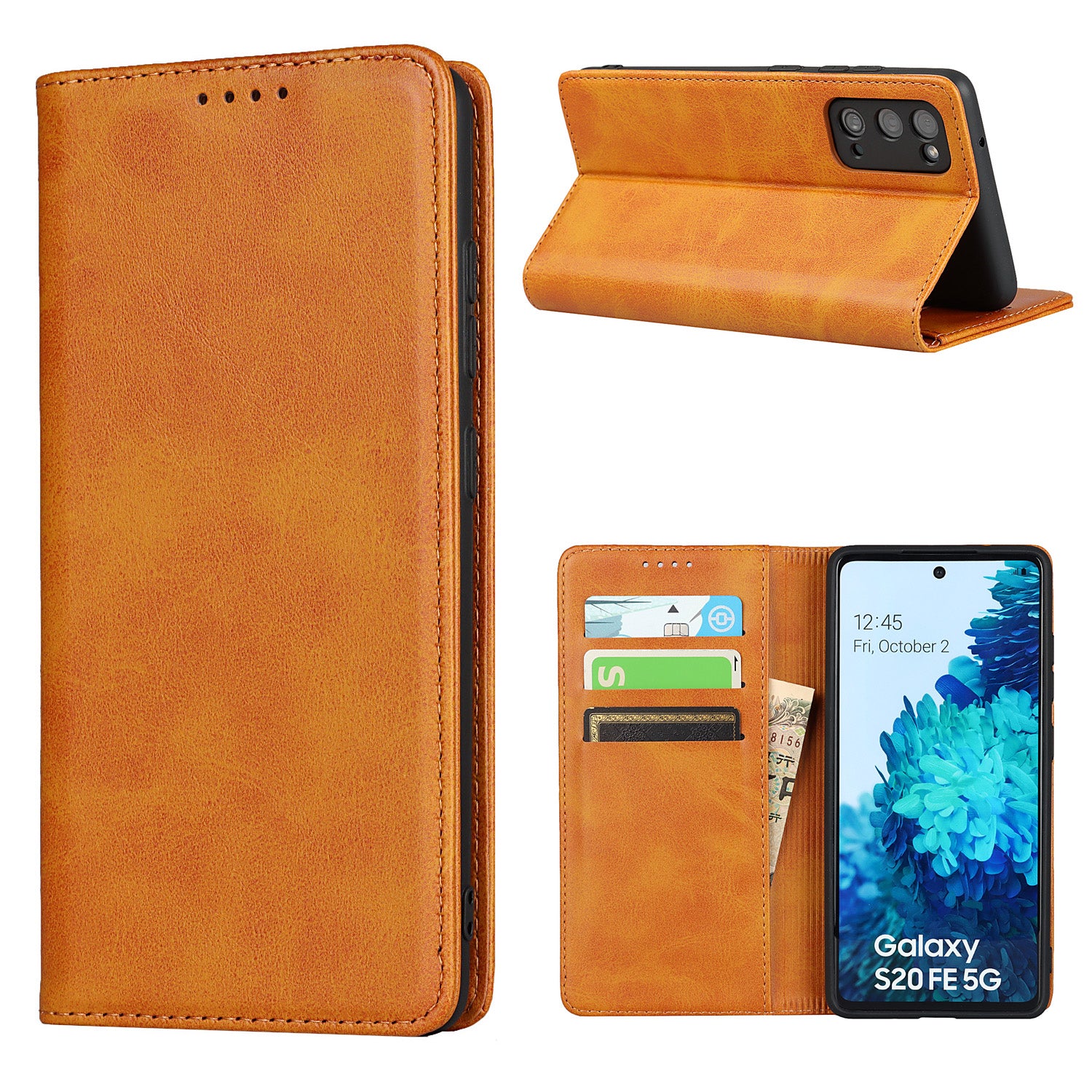 Strong Magnet Design Leather Wallet Stand Phone Cover Case for Samsung Galaxy S20 FE/S20 Fan Edition/S20 FE 5G/S20 Fan Edition 5G/S20 Lite - Light Brown