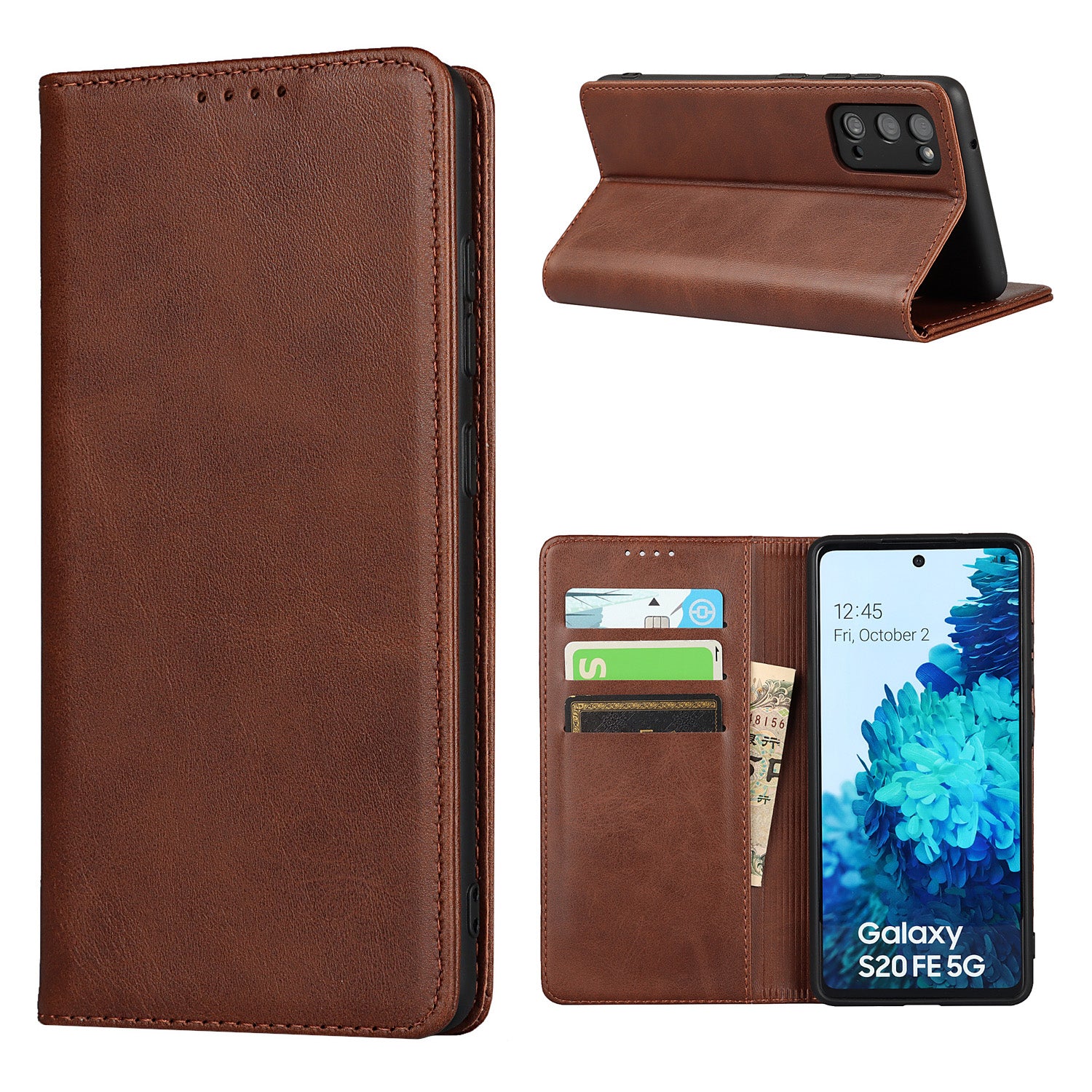 Strong Magnet Design Leather Wallet Stand Phone Cover Case for Samsung Galaxy S20 FE/S20 Fan Edition/S20 FE 5G/S20 Fan Edition 5G/S20 Lite - Dark Brown