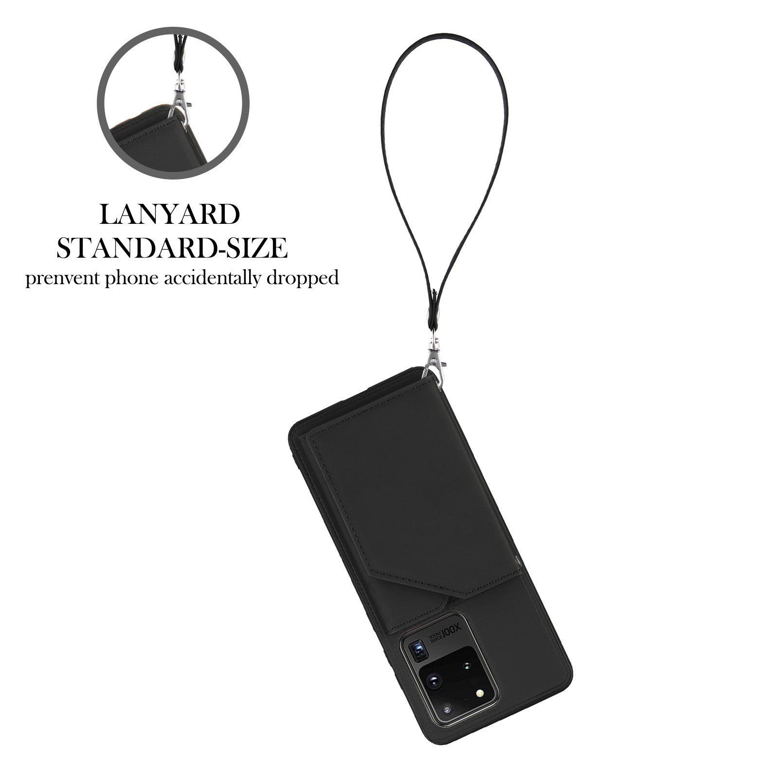 Stand Card Holder Rubberized Leather Skin TPU Phone Case for Samsung Galaxy S20 Ultra - Black