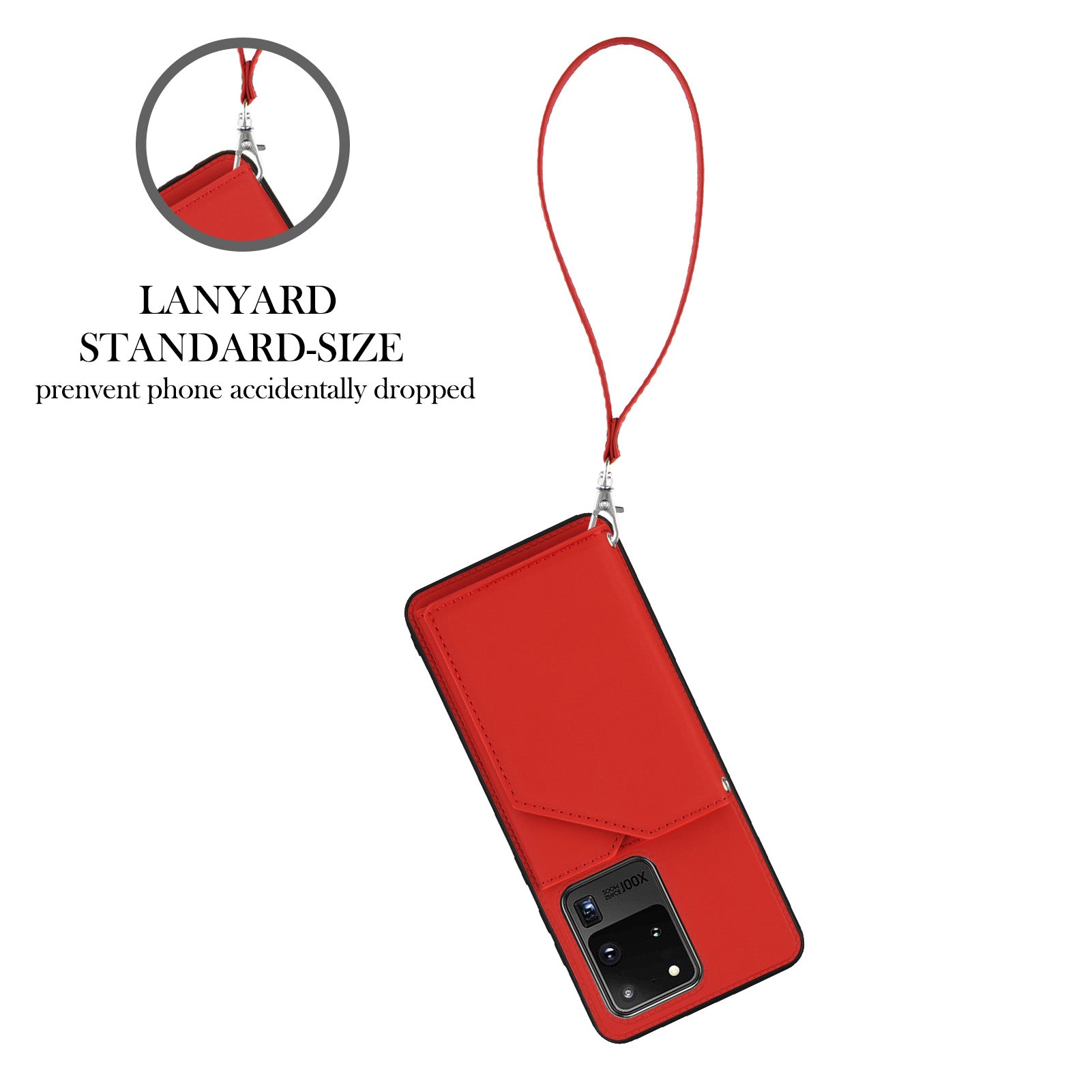 Stand Card Holder Rubberized Leather Skin TPU Phone Case for Samsung Galaxy S20 Ultra - Red