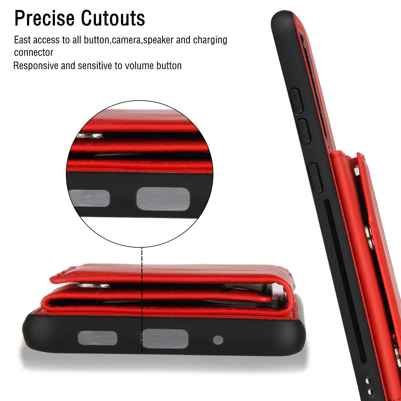 Stand Card Holder Rubberized Leather Skin TPU Phone Case for Samsung Galaxy S20 Ultra - Red