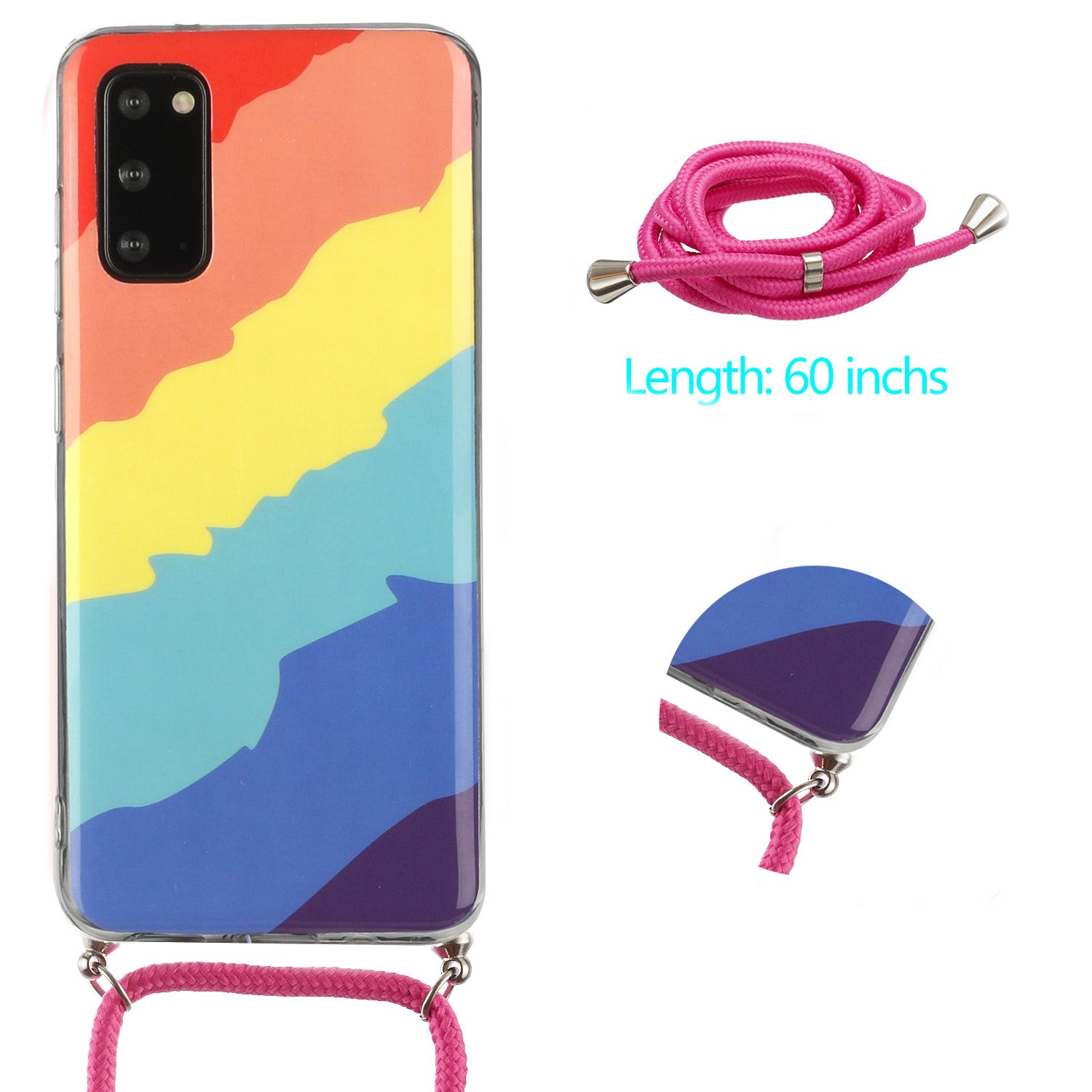 Rainbow Pattern IMD Anti-drop TPU Protective Cover with 60 Inches Strap for Samsung Galaxy S20 4G/S20 5G - Twill Rainbow