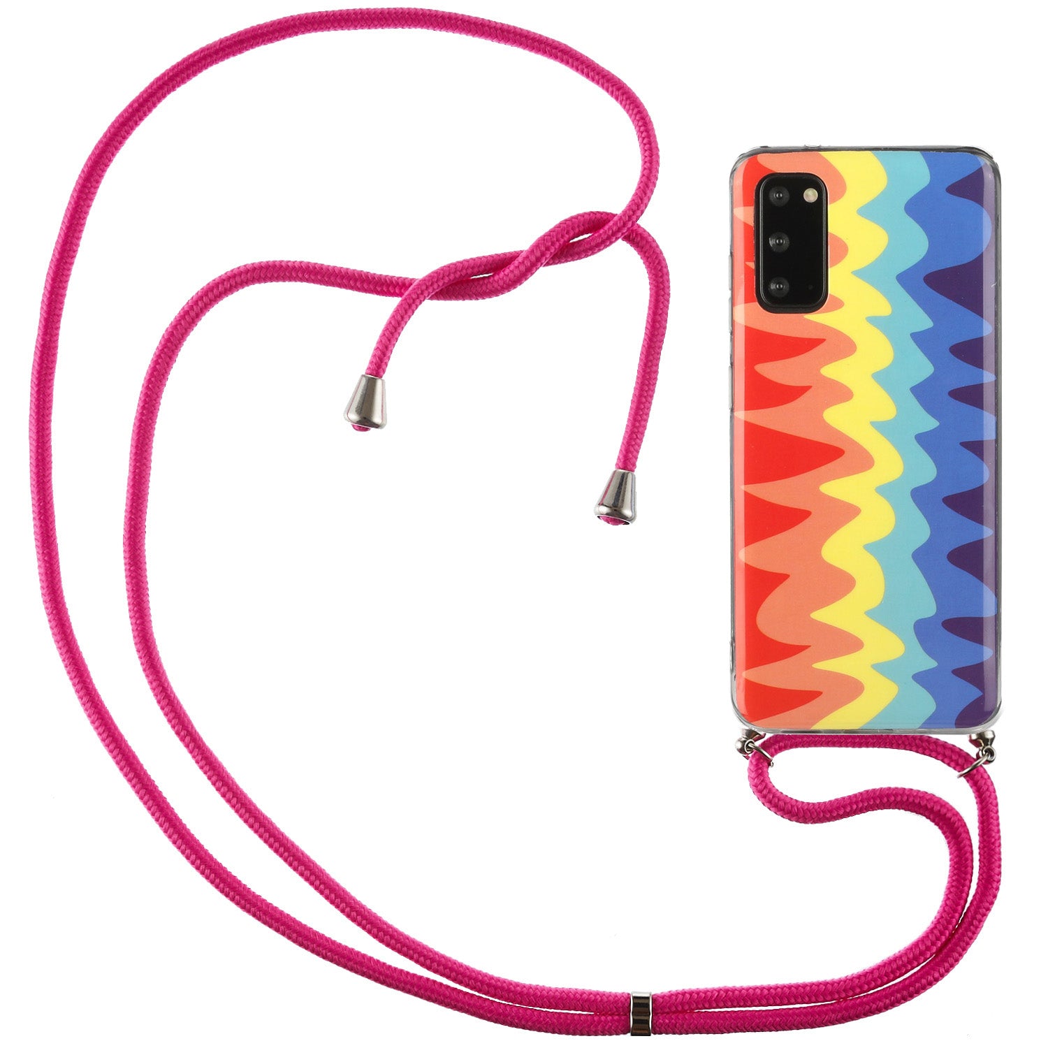 Rainbow Pattern IMD Anti-drop TPU Protective Cover with 60 Inches Strap for Samsung Galaxy S20 4G/S20 5G - Wave Rainbow