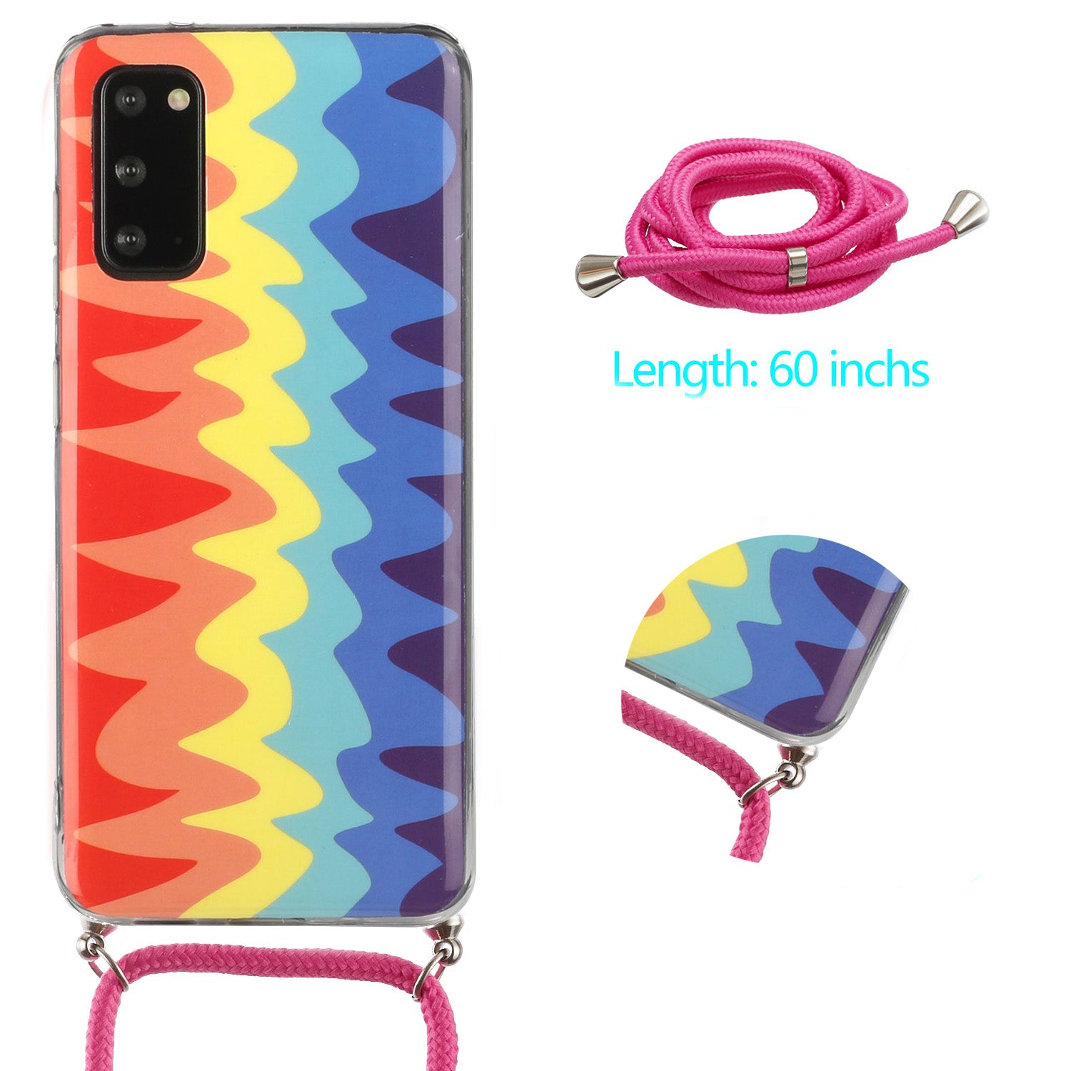 Rainbow Pattern IMD Anti-drop TPU Protective Cover with 60 Inches Strap for Samsung Galaxy S20 4G/S20 5G - Wave Rainbow