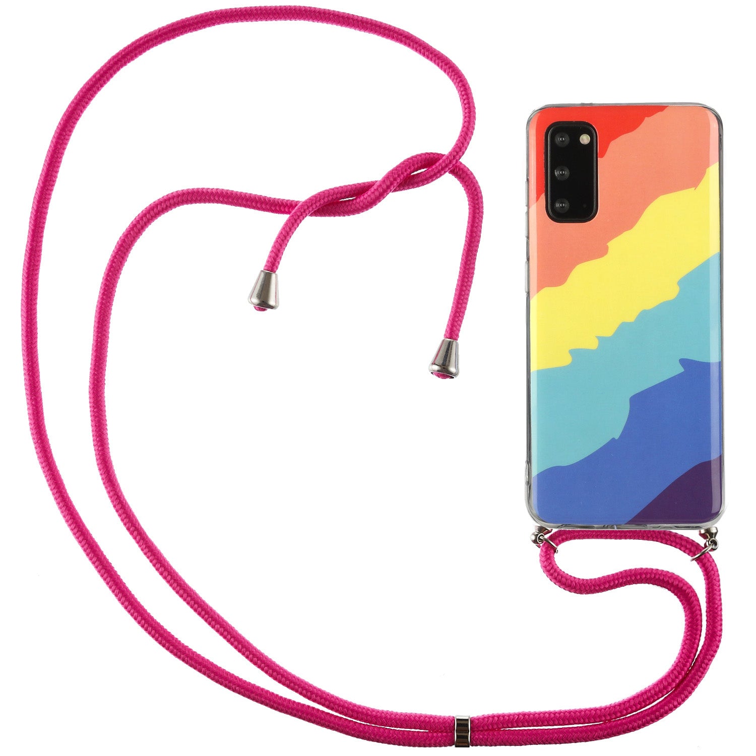 Anti-drop Rainbow Pattern IMD Soft TPU Protective Cover with 60 Inches Strap for Samsung Galaxy S20 FE/S20 FE 5G - Twill Rainbow