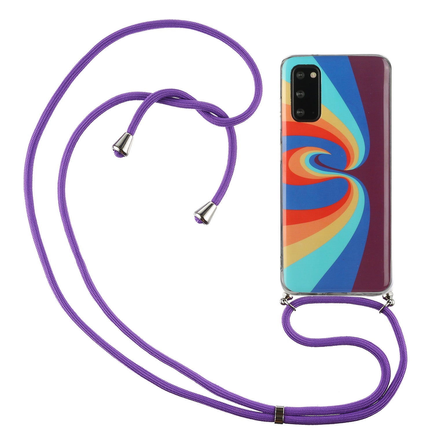 Anti-drop Rainbow Pattern IMD Soft TPU Protective Cover with 60 Inches Strap for Samsung Galaxy S20 FE/S20 FE 5G - Swirl Rainbow