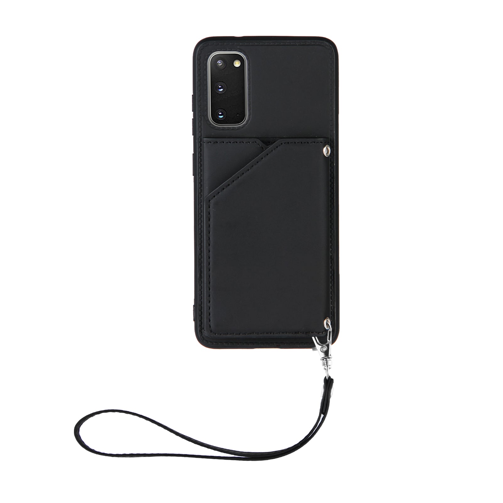 Rubberized Leather Skin Card Holder Design TPU Phone Case with Kickstand for Samsung Galaxy S20 4G/S20 5G - Black