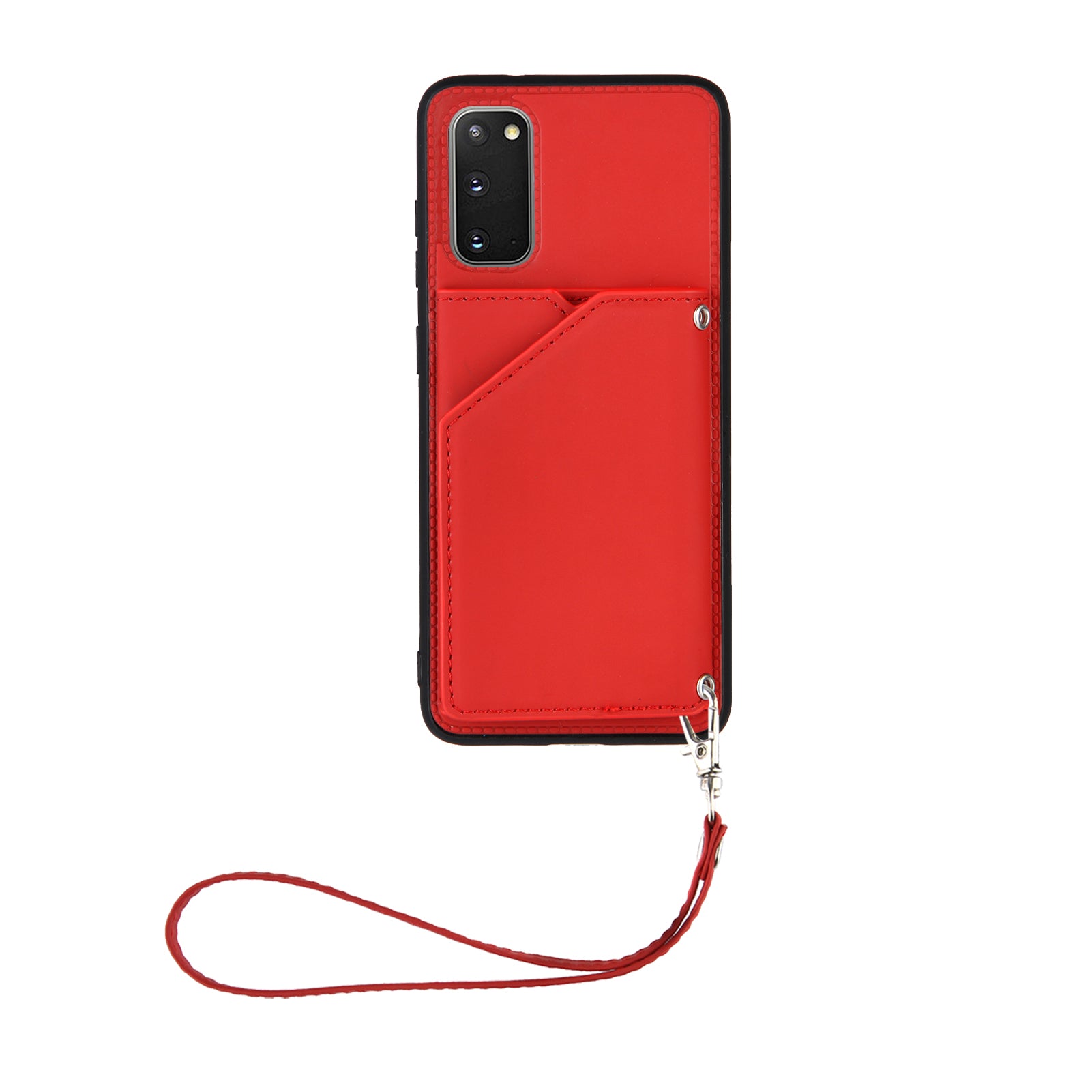 Rubberized Leather Skin Card Holder Design TPU Phone Case with Kickstand for Samsung Galaxy S20 4G/S20 5G - Red