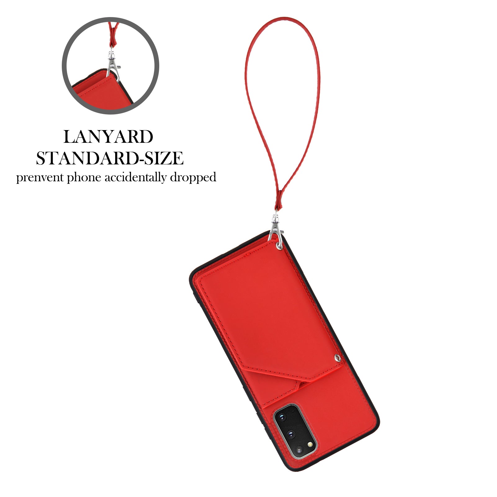 Rubberized Leather Skin Card Holder Design TPU Phone Case with Kickstand for Samsung Galaxy S20 4G/S20 5G - Red