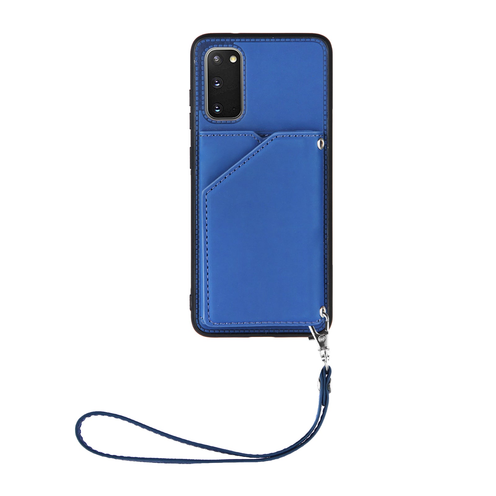 Rubberized Leather Skin Card Holder Design TPU Phone Case with Kickstand for Samsung Galaxy S20 4G/S20 5G - Blue