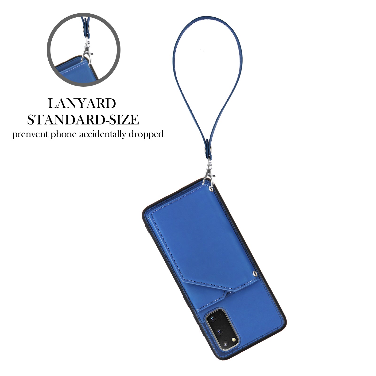 Rubberized Leather Skin Card Holder Design TPU Phone Case with Kickstand for Samsung Galaxy S20 4G/S20 5G - Blue