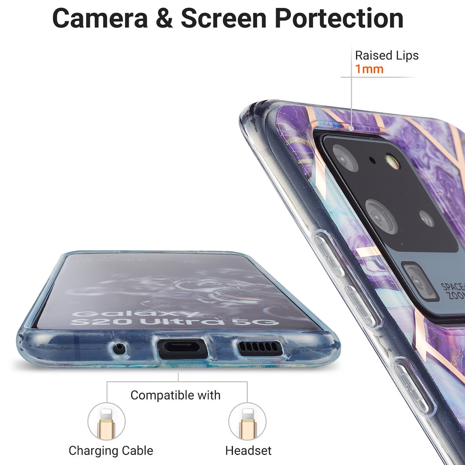 Marble Pattern Electroplating IMD 2.0mm TPU Protector Case for Samsung Galaxy S20 Ultra - Style A