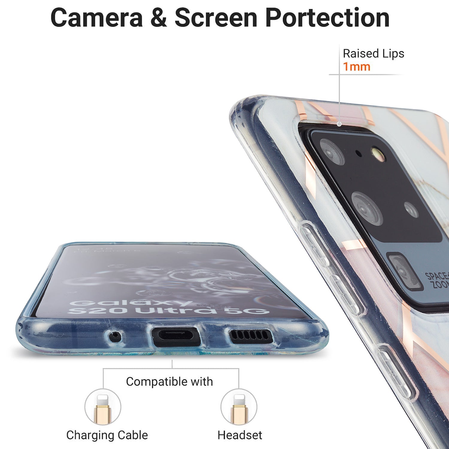 Marble Pattern Electroplating IMD 2.0mm TPU Protector Case for Samsung Galaxy S20 Ultra - Style C