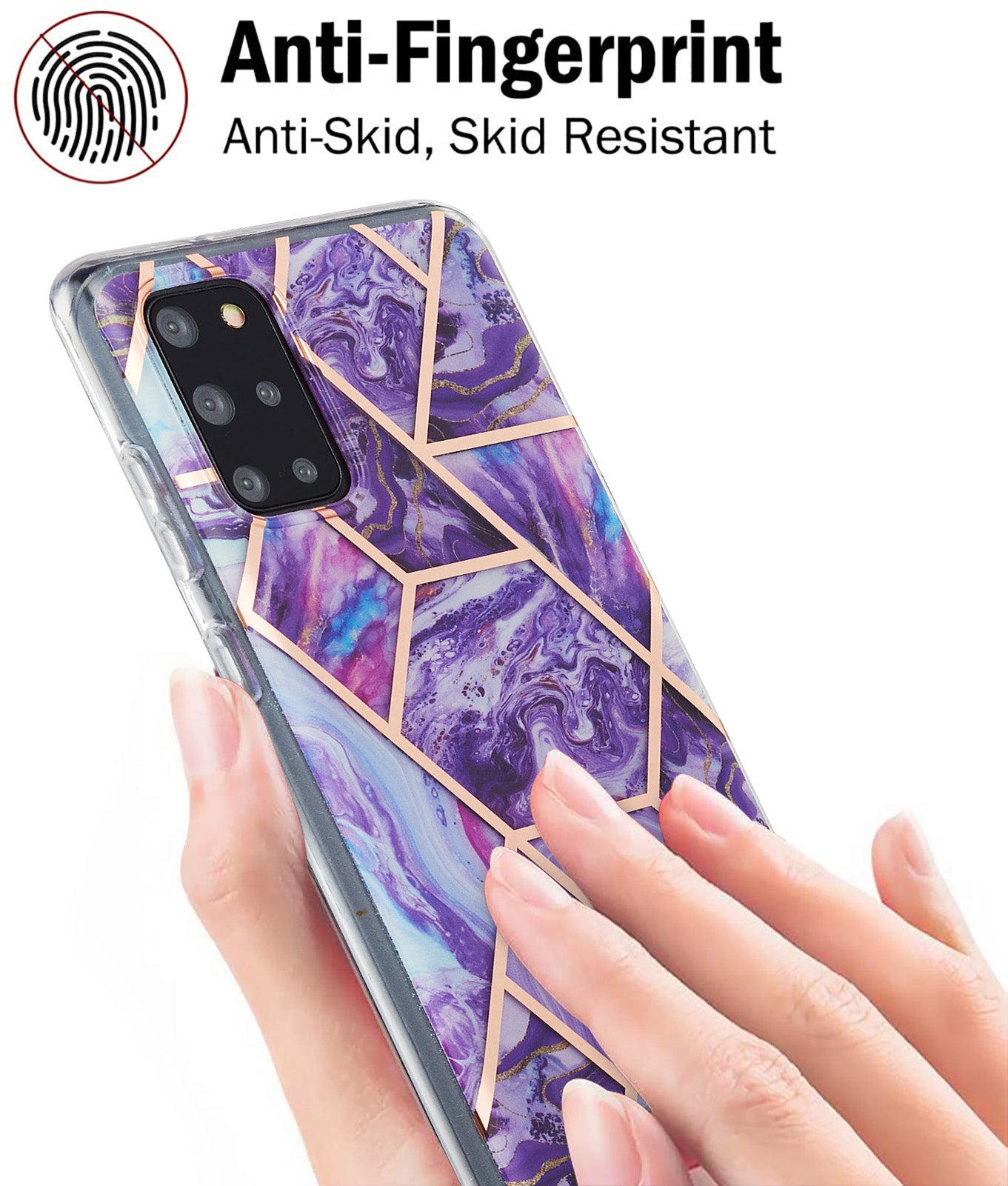 Electroplating IMD Marble Pattern Splicing Design 2.0mm TPU Protector Cover for Samsung Galaxy S20 Plus - Dark Purple