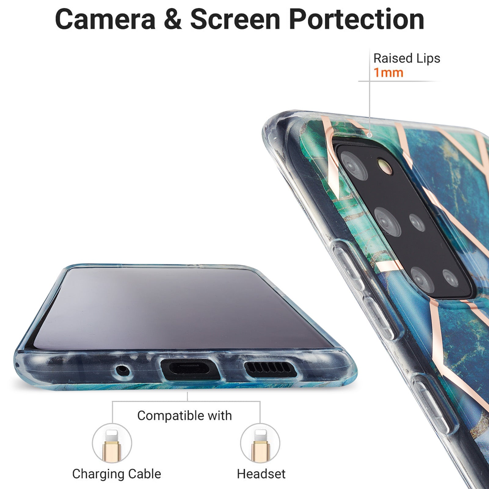 Electroplating IMD Marble Pattern Splicing Design 2.0mm TPU Protector Cover for Samsung Galaxy S20 Plus - Blue