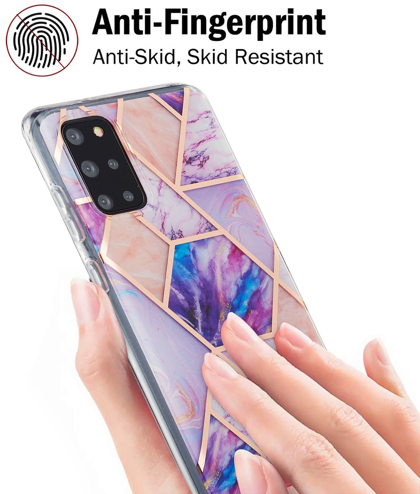 Electroplating IMD Marble Pattern Splicing Design 2.0mm TPU Protector Cover for Samsung Galaxy S20 Plus - Light Purple