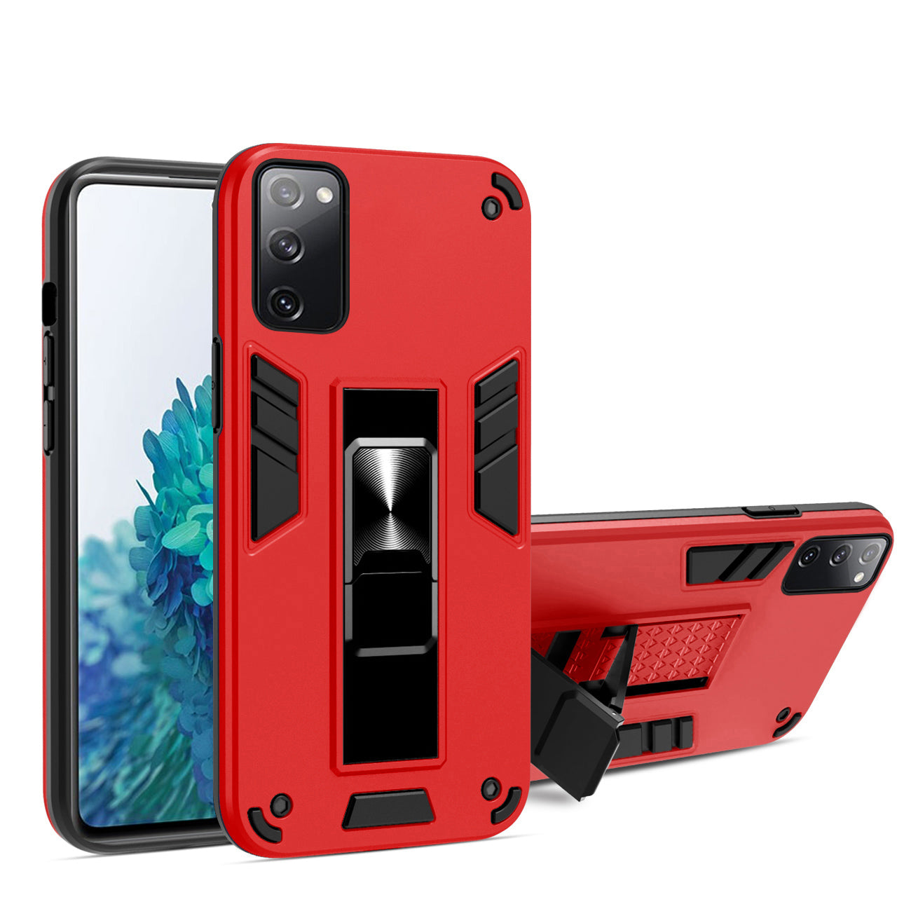 Anti-scratch Hidden Bracket TPU + PC Phone Case [Built-in Magnetic Metal Sheet] for Samsung Galaxy S20 FE 4G/FE 5G/S20 Lite/S20 FE 2022 - Red