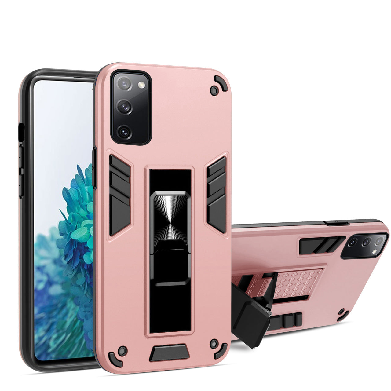 Anti-scratch Hidden Bracket TPU + PC Phone Case [Built-in Magnetic Metal Sheet] for Samsung Galaxy S20 FE 4G/FE 5G/S20 Lite/S20 FE 2022 - Rose Gold