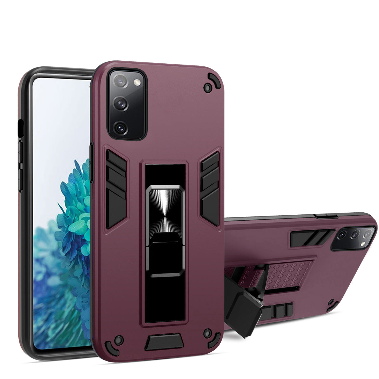 Anti-scratch Hidden Bracket TPU + PC Phone Case [Built-in Magnetic Metal Sheet] for Samsung Galaxy S20 FE 4G/FE 5G/S20 Lite/S20 FE 2022 - Dark Purple