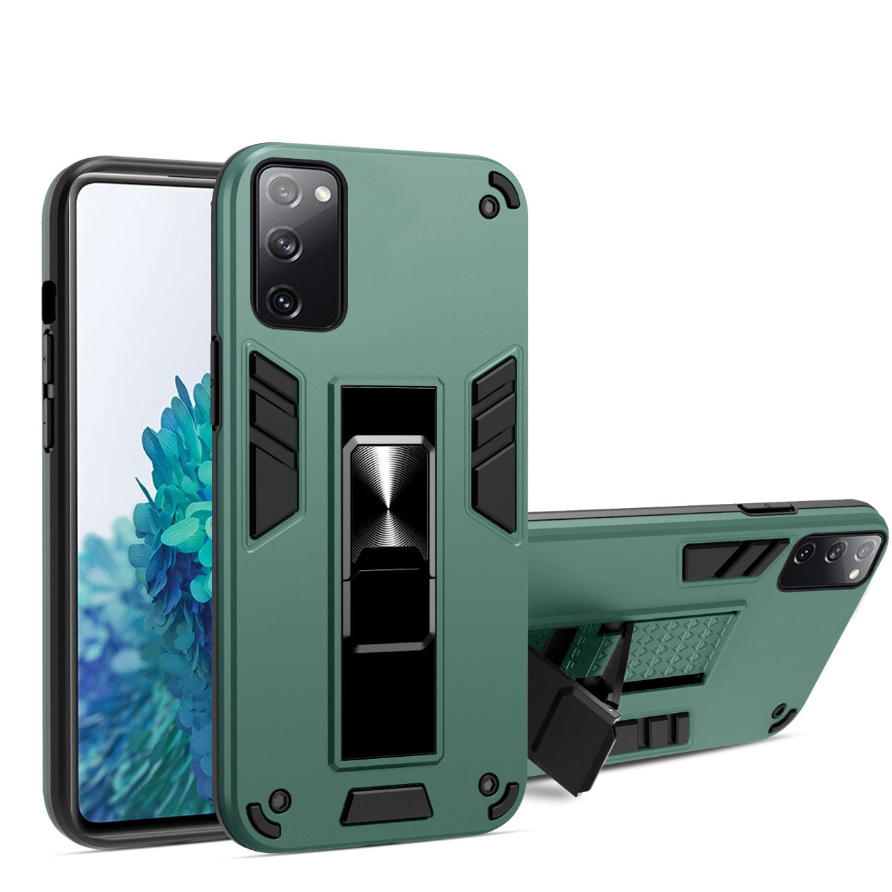 Anti-scratch Hidden Bracket TPU + PC Phone Case [Built-in Magnetic Metal Sheet] for Samsung Galaxy S20 FE 4G/FE 5G/S20 Lite/S20 FE 2022 - Green