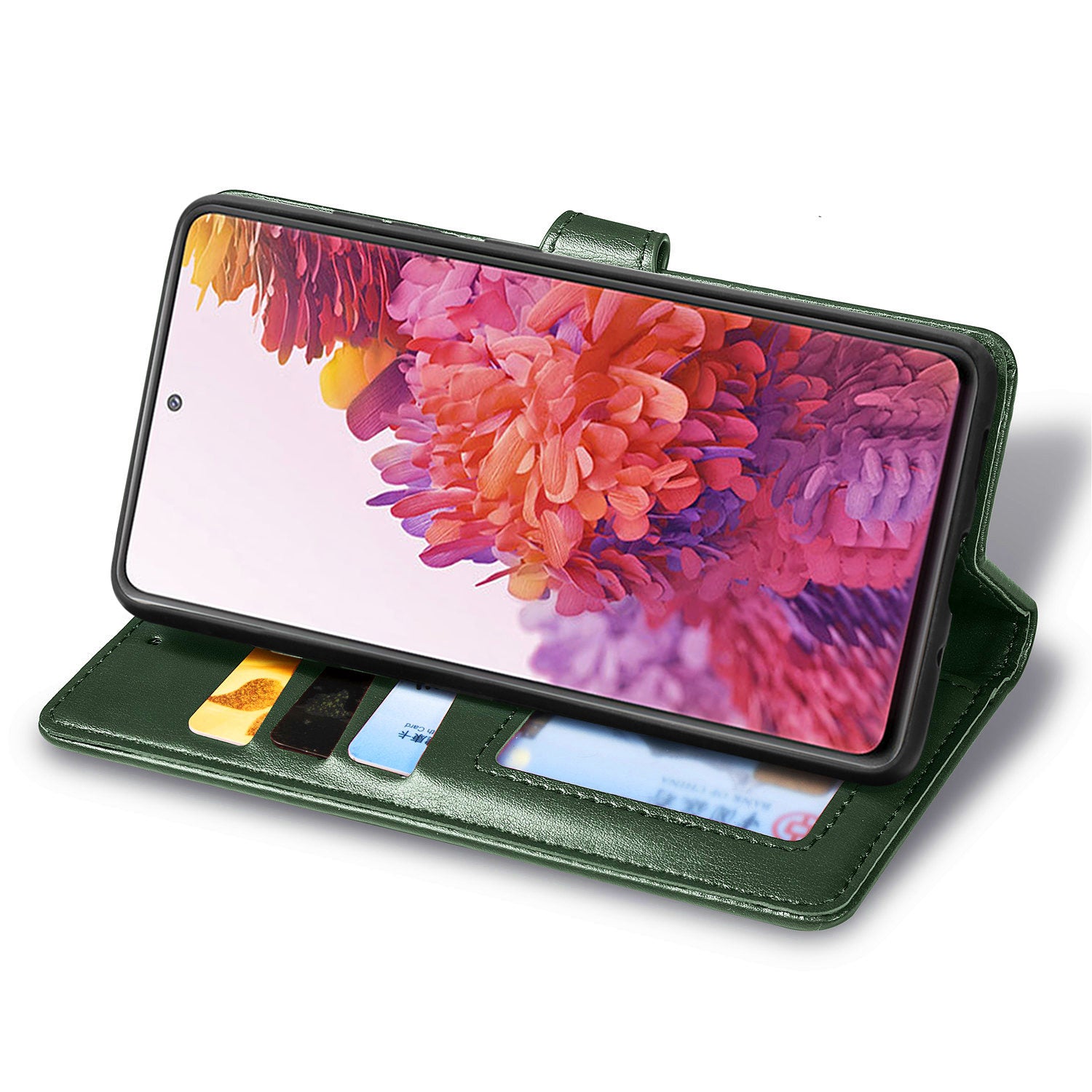 Solid Color Wallet Stand Leather Phone Shell for Samsung Galaxy S20 FE 4G/FE 5G/S20 Lite/S20 FE 2022  - Blackish Green