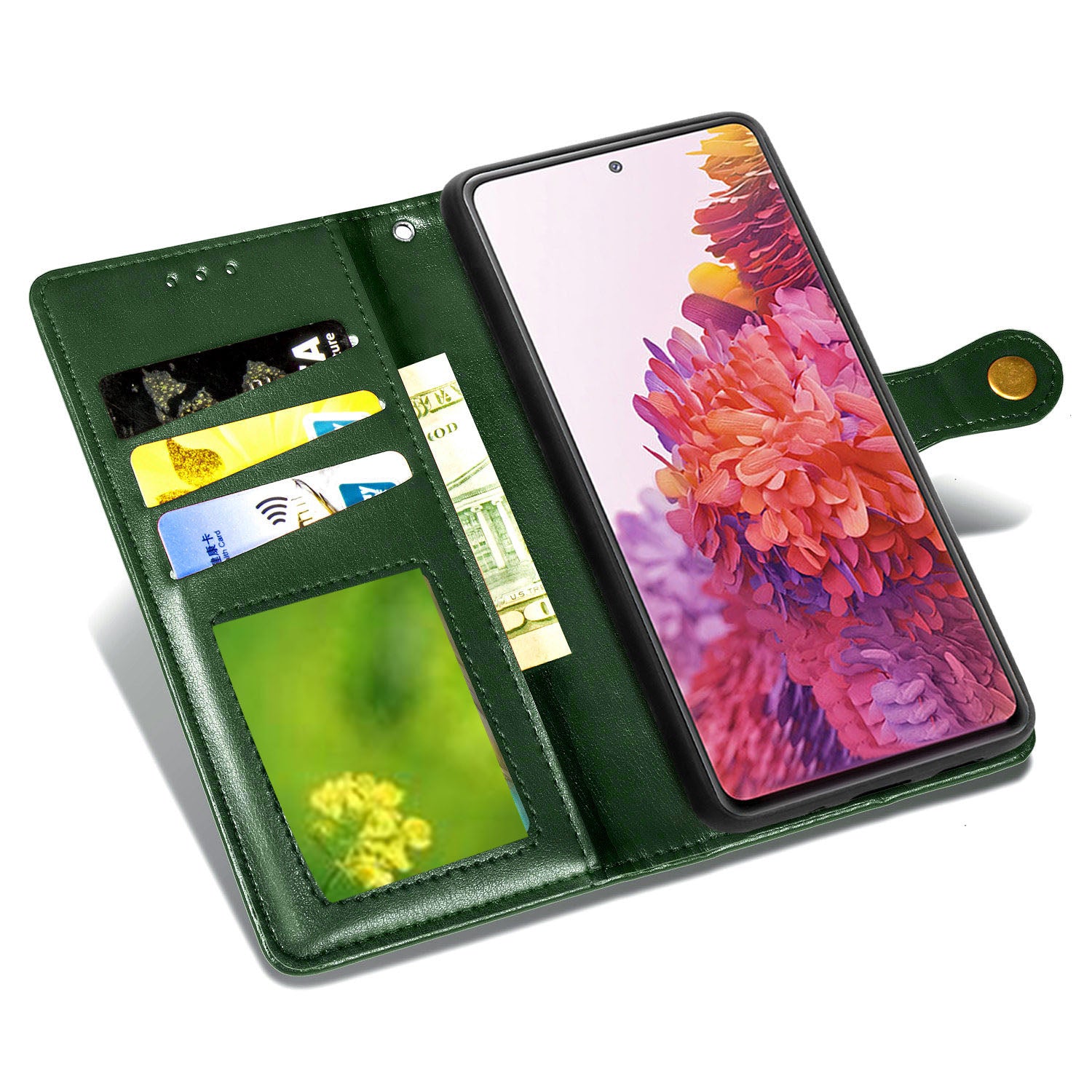 Solid Color Wallet Stand Leather Phone Shell for Samsung Galaxy S20 FE 4G/FE 5G/S20 Lite/S20 FE 2022  - Blackish Green