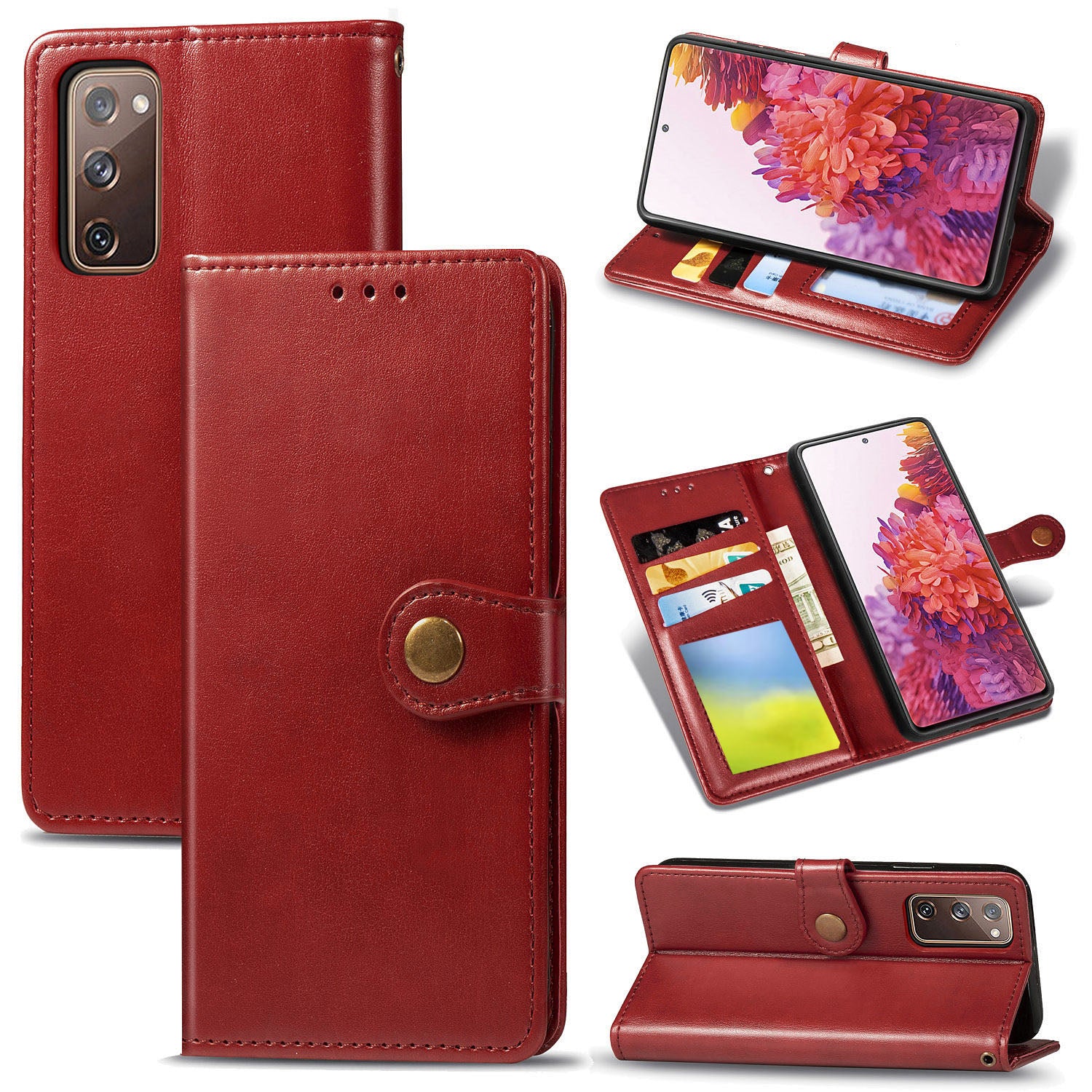 Solid Color Wallet Stand Leather Phone Shell for Samsung Galaxy S20 FE 4G/FE 5G/S20 Lite/S20 FE 2022  - Red