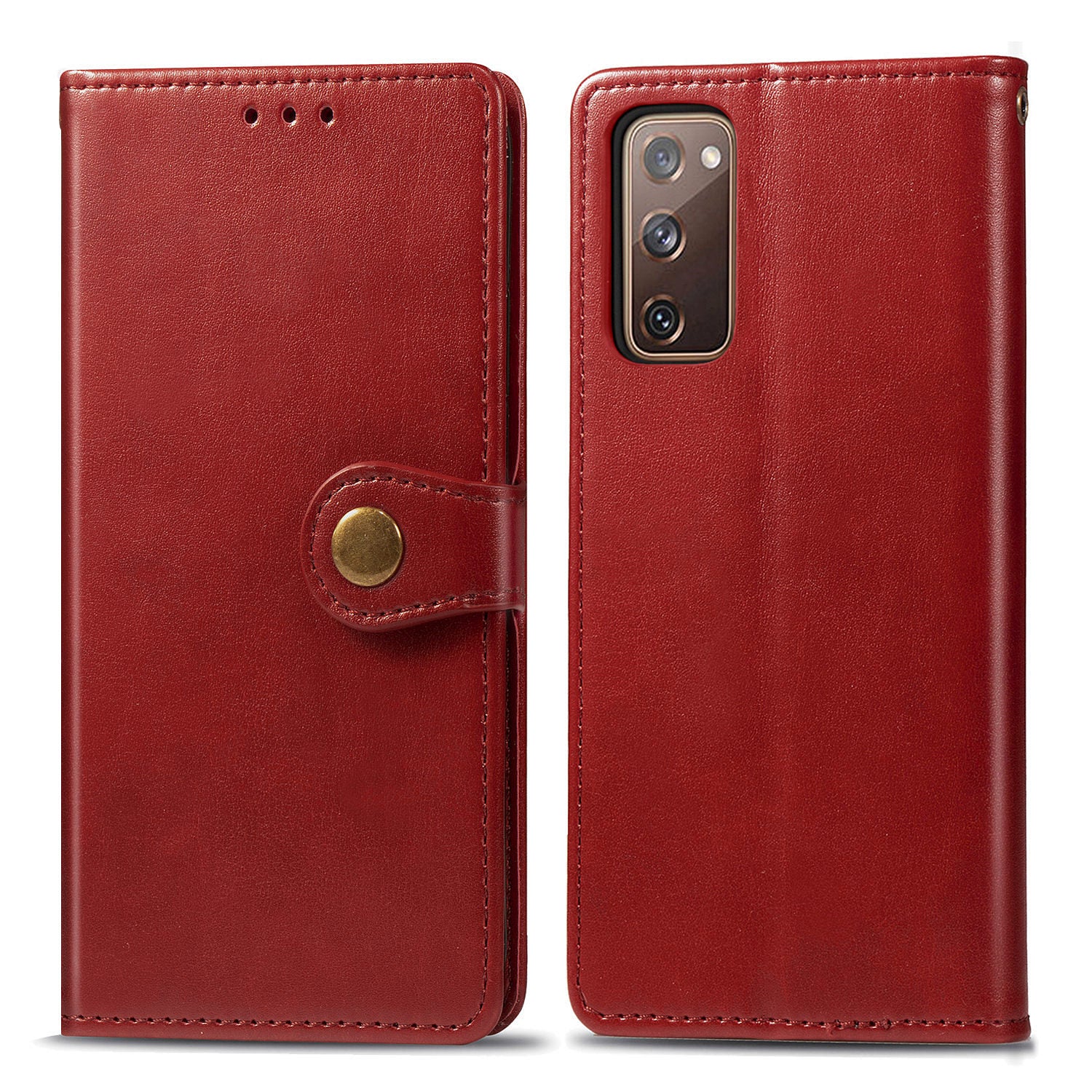 Solid Color Wallet Stand Leather Phone Shell for Samsung Galaxy S20 FE 4G/FE 5G/S20 Lite/S20 FE 2022  - Red