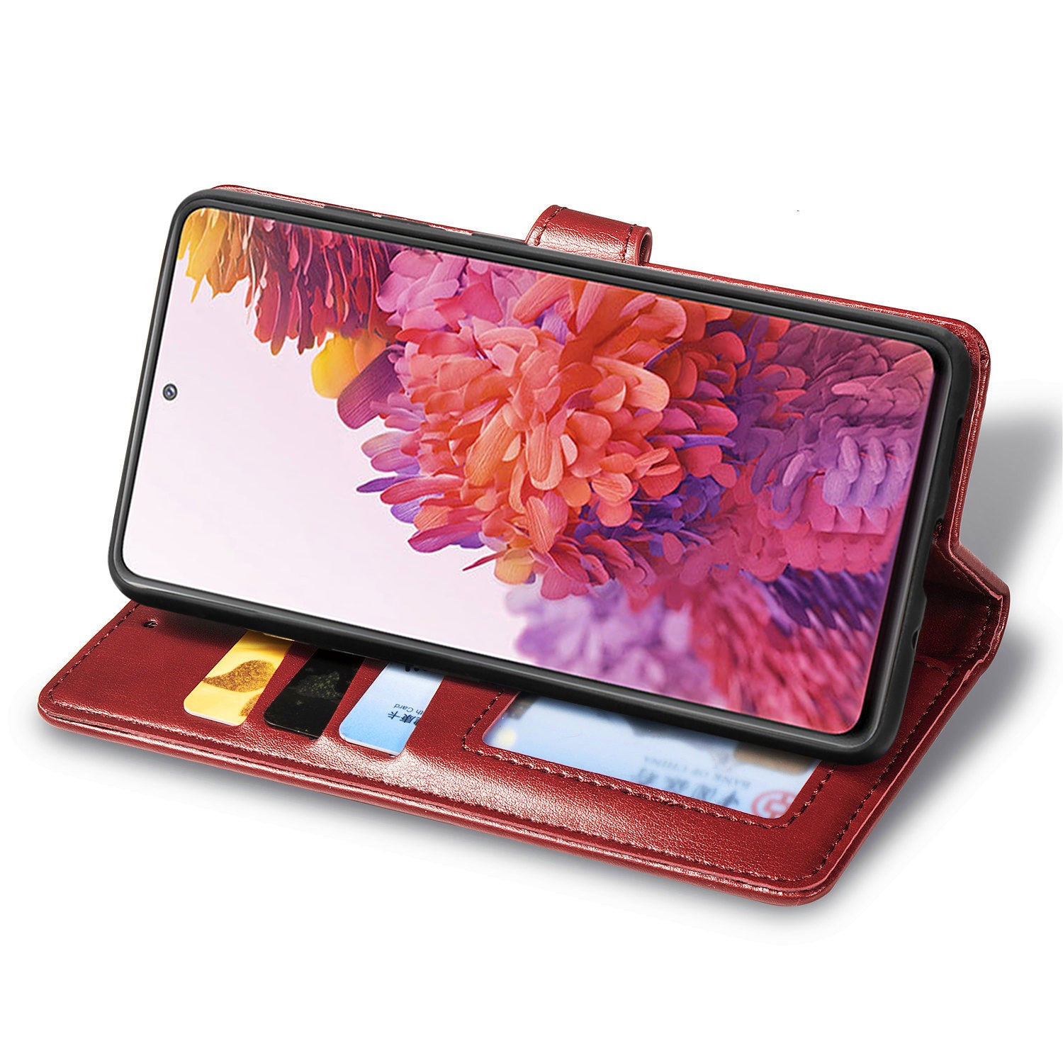 Solid Color Wallet Stand Leather Phone Shell for Samsung Galaxy S20 FE 4G/FE 5G/S20 Lite/S20 FE 2022  - Red