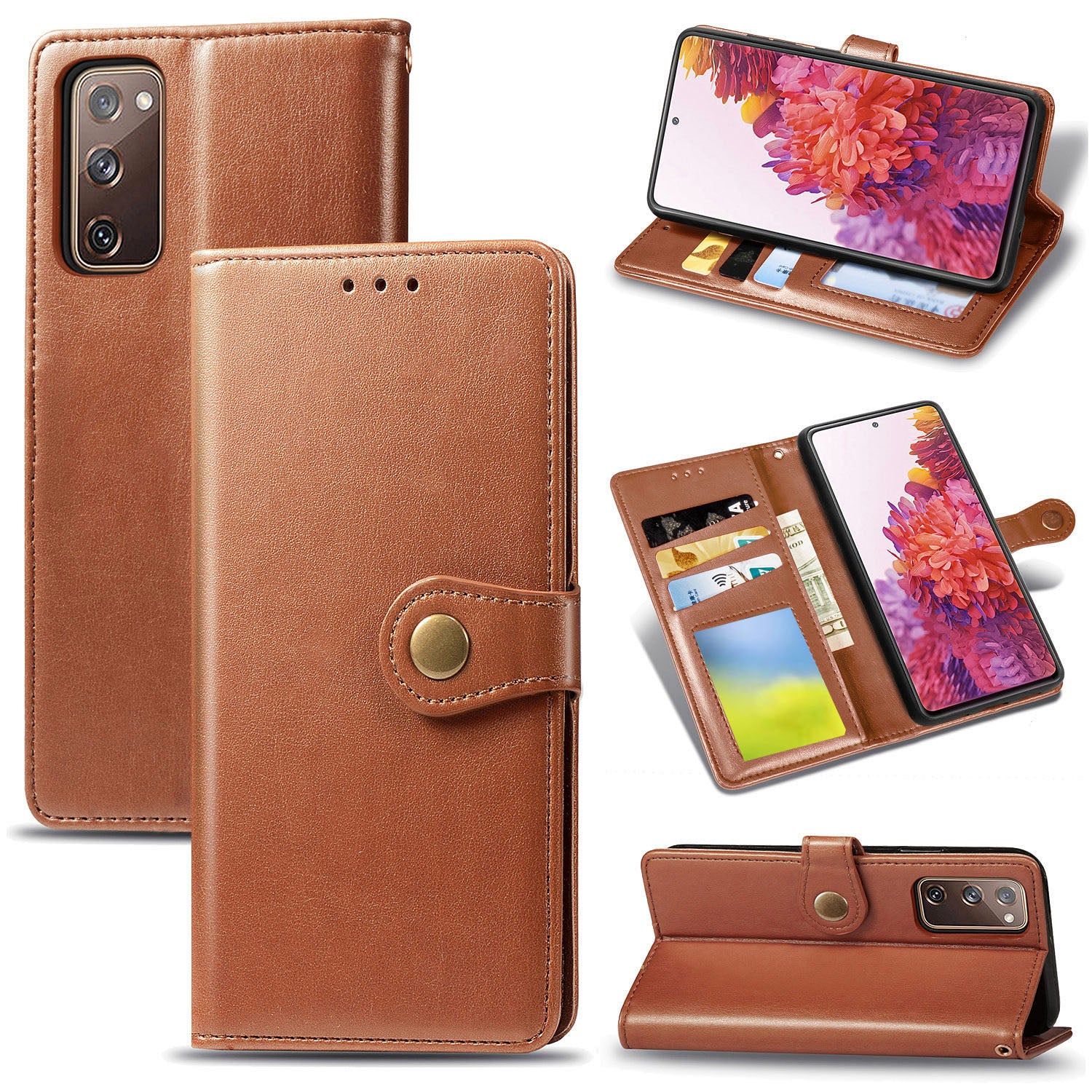 Solid Color Wallet Stand Leather Phone Shell for Samsung Galaxy S20 FE 4G/FE 5G/S20 Lite/S20 FE 2022  - Light Brown