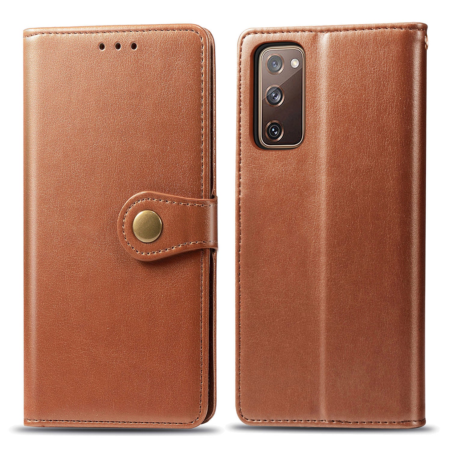 Solid Color Wallet Stand Leather Phone Shell for Samsung Galaxy S20 FE 4G/FE 5G/S20 Lite/S20 FE 2022  - Light Brown