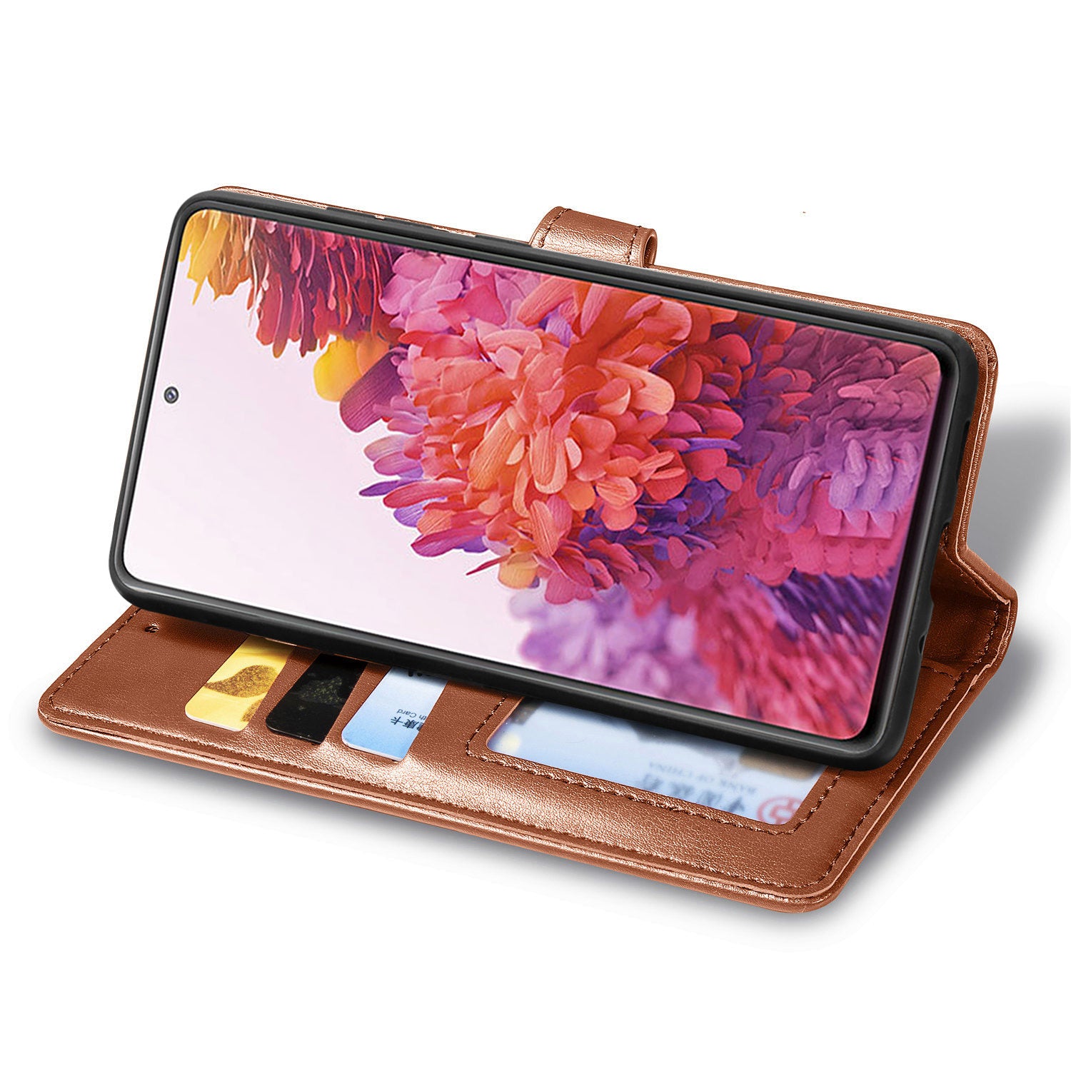 Solid Color Wallet Stand Leather Phone Shell for Samsung Galaxy S20 FE 4G/FE 5G/S20 Lite/S20 FE 2022  - Light Brown