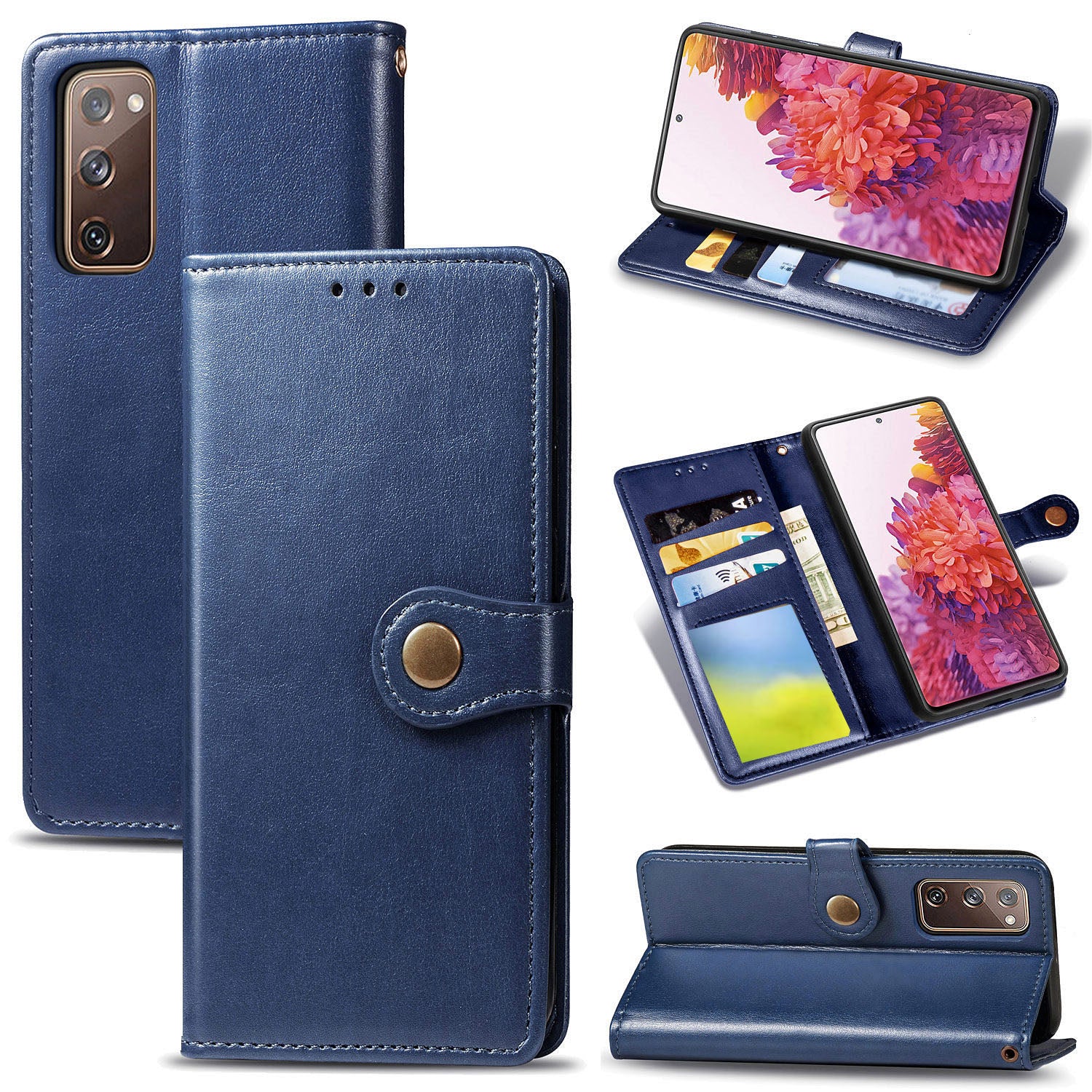 Solid Color Wallet Stand Leather Phone Shell for Samsung Galaxy S20 FE 4G/FE 5G/S20 Lite/S20 FE 2022  - Dark Blue