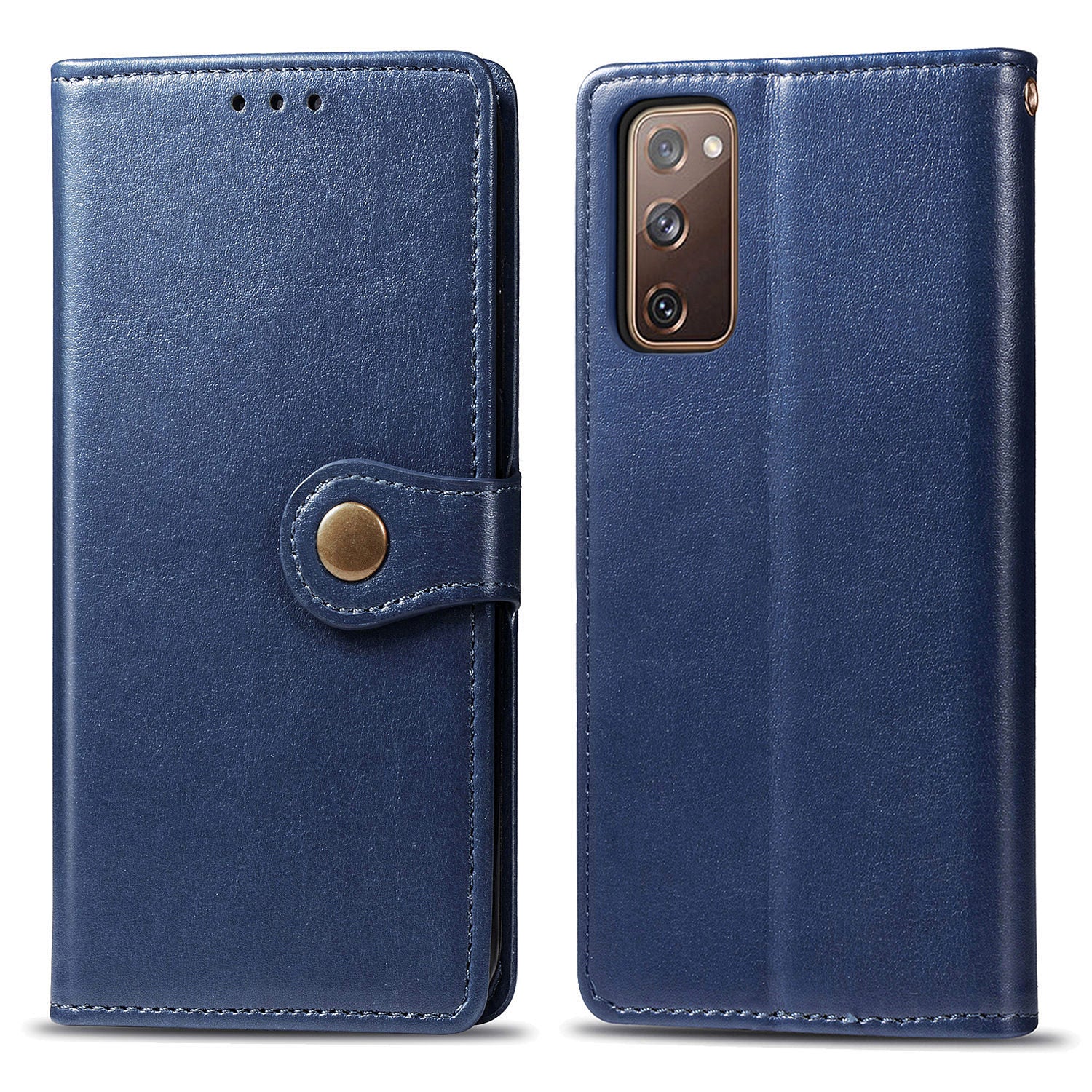 Solid Color Wallet Stand Leather Phone Shell for Samsung Galaxy S20 FE 4G/FE 5G/S20 Lite/S20 FE 2022  - Dark Blue