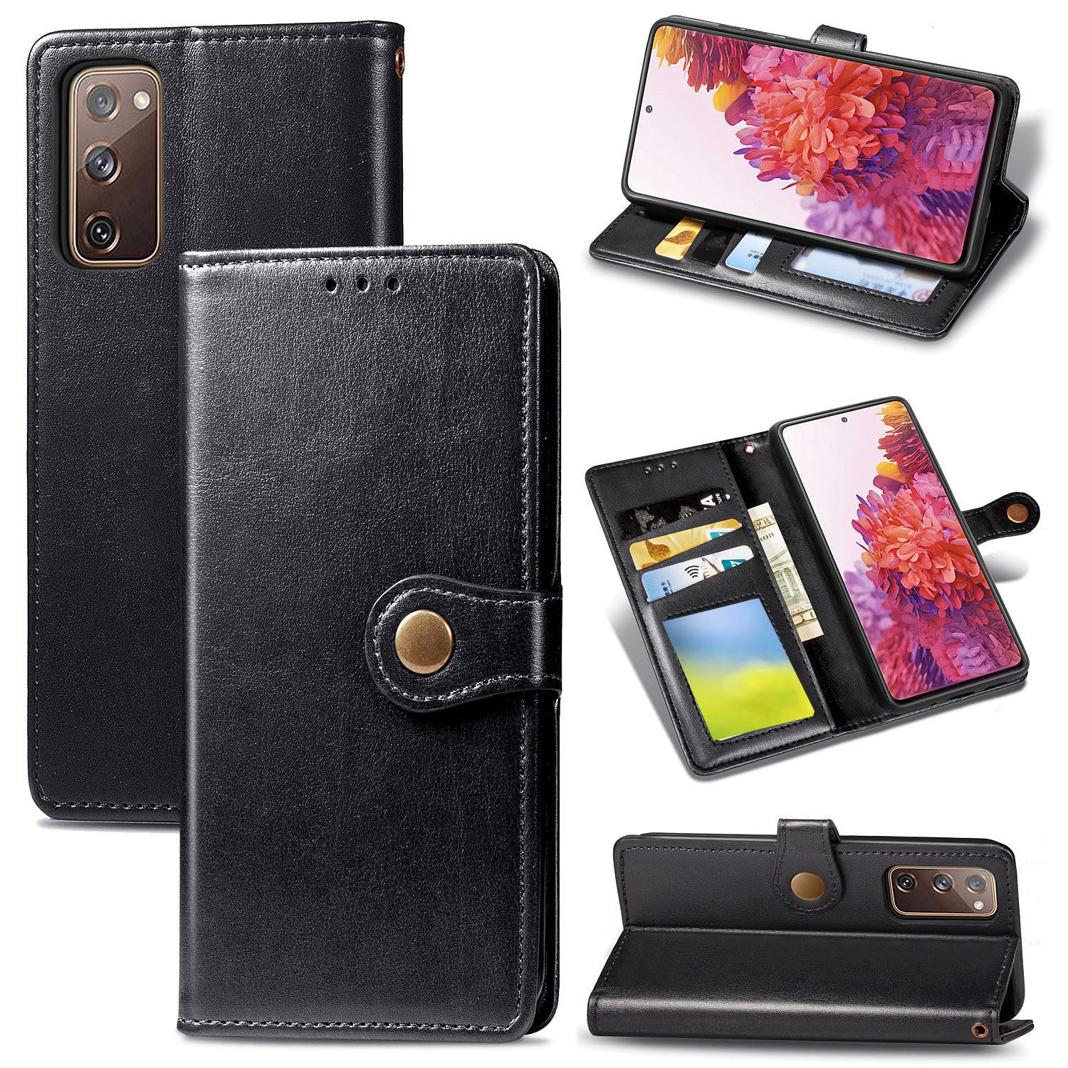 Solid Color Wallet Stand Leather Phone Shell for Samsung Galaxy S20 FE 4G/FE 5G/S20 Lite/S20 FE 2022  - Black