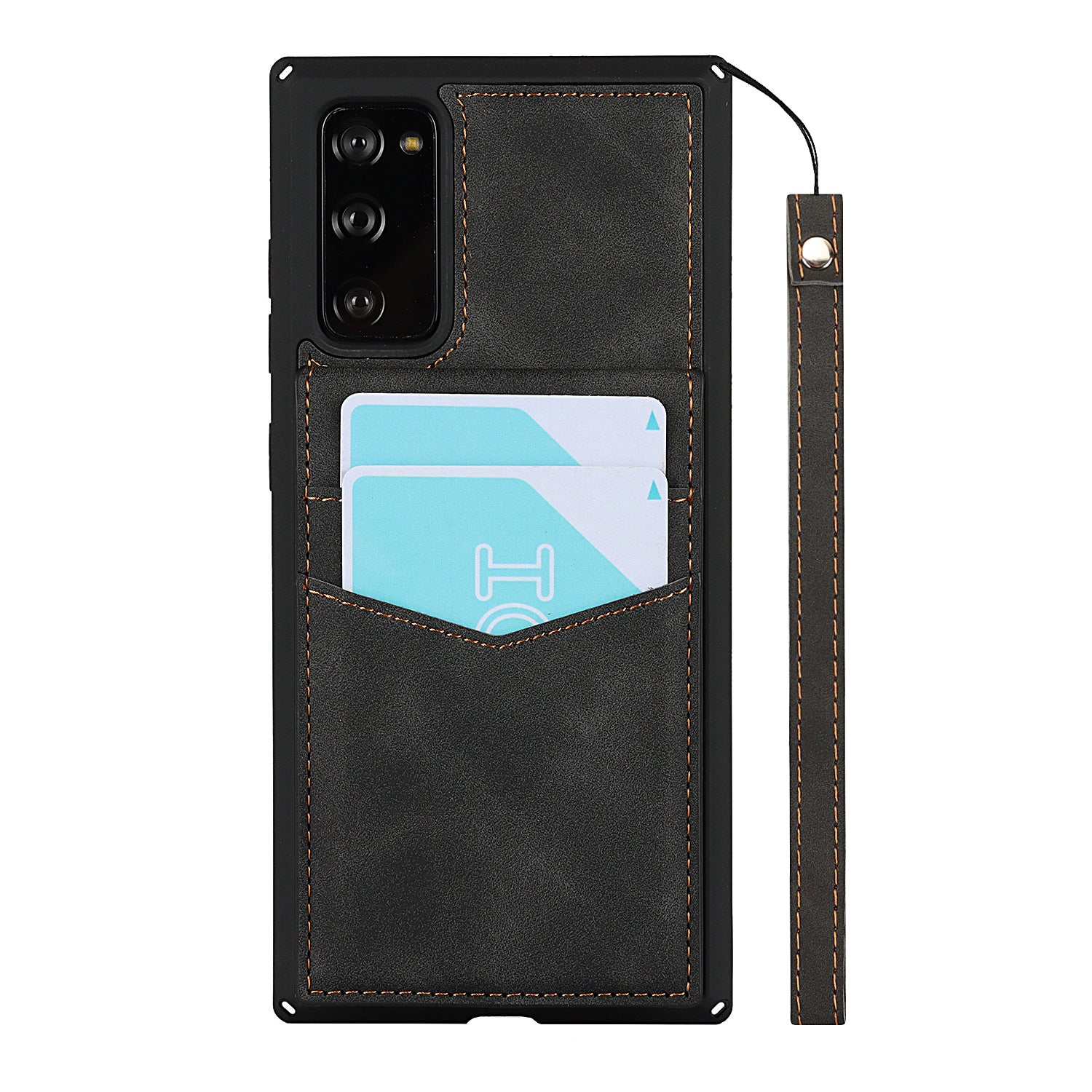 Skin-Touch PU Leather Coated TPU Kickstand Card Slot Design Phone Case with Strap for Samsung Galaxy S20 FE/S20 Fan Edition/S20 FE 5G/S20 Fan Edition 5G - Black