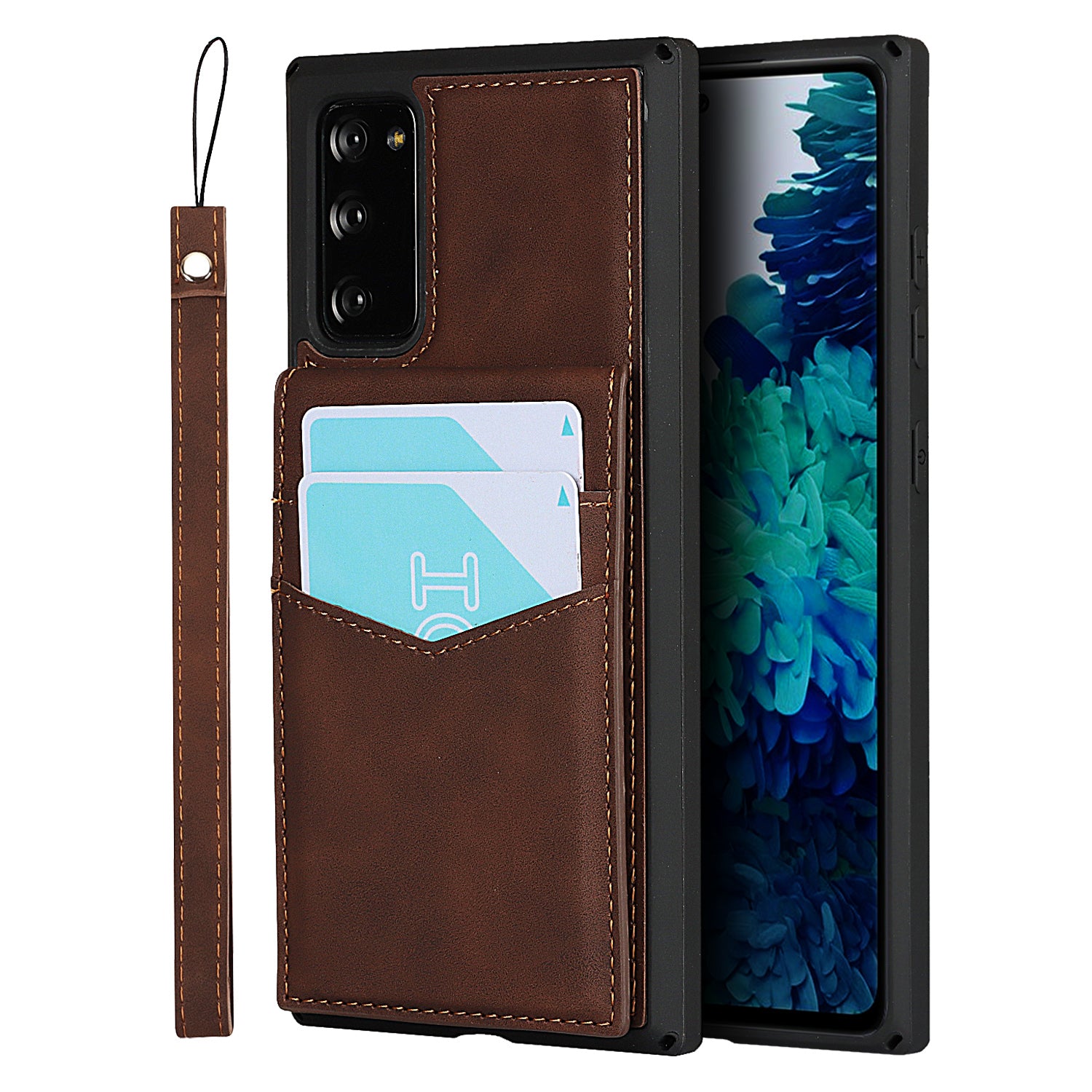 Skin-Touch PU Leather Coated TPU Kickstand Card Slot Design Phone Case with Strap for Samsung Galaxy S20 FE/S20 Fan Edition/S20 FE 5G/S20 Fan Edition 5G - Brown