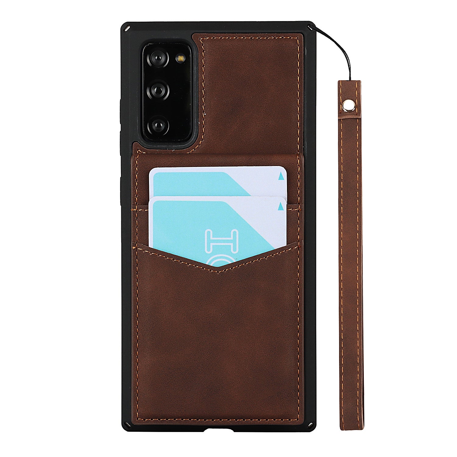 Skin-Touch PU Leather Coated TPU Kickstand Card Slot Design Phone Case with Strap for Samsung Galaxy S20 FE/S20 Fan Edition/S20 FE 5G/S20 Fan Edition 5G - Brown