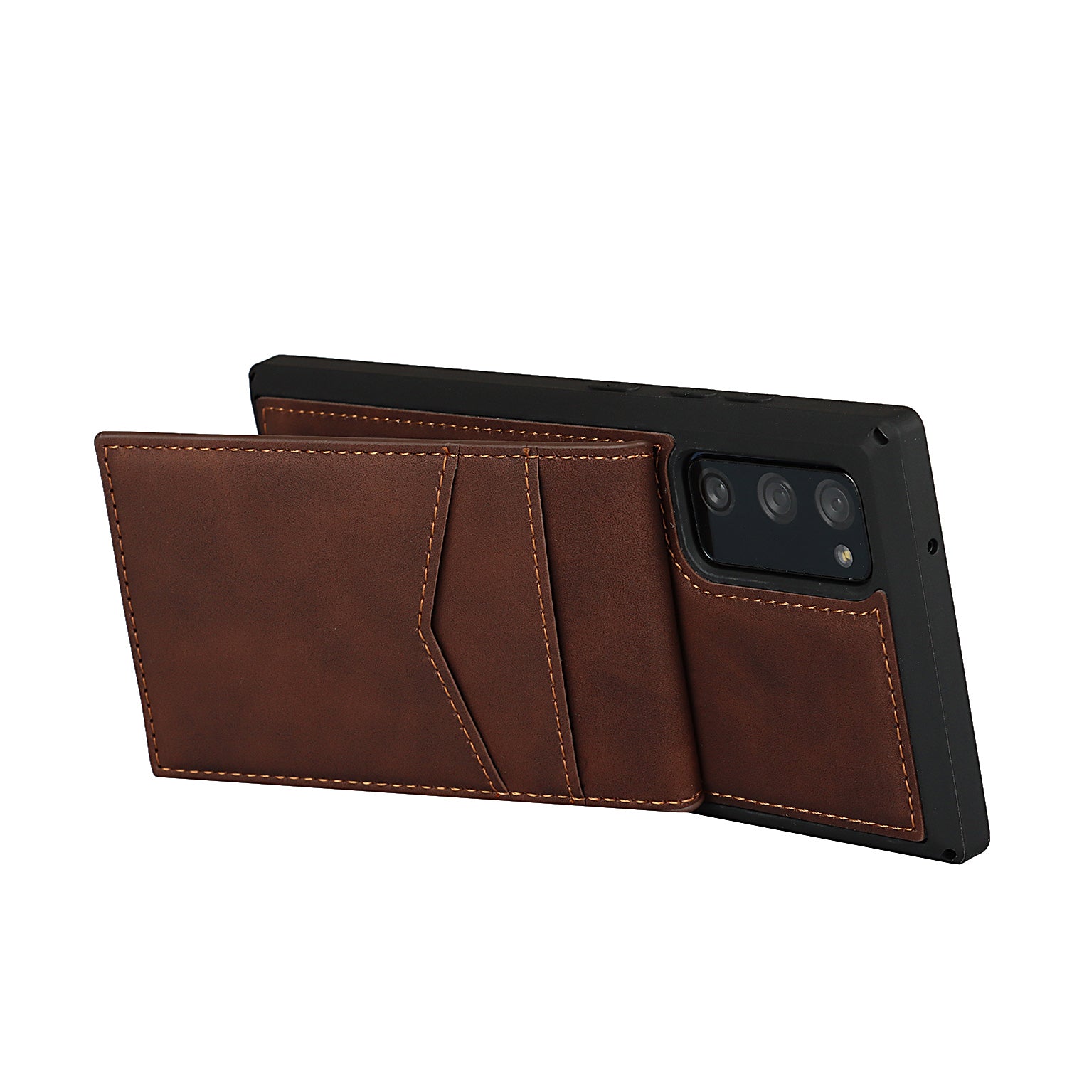 Skin-Touch PU Leather Coated TPU Kickstand Card Slot Design Phone Case with Strap for Samsung Galaxy S20 FE/S20 Fan Edition/S20 FE 5G/S20 Fan Edition 5G - Brown