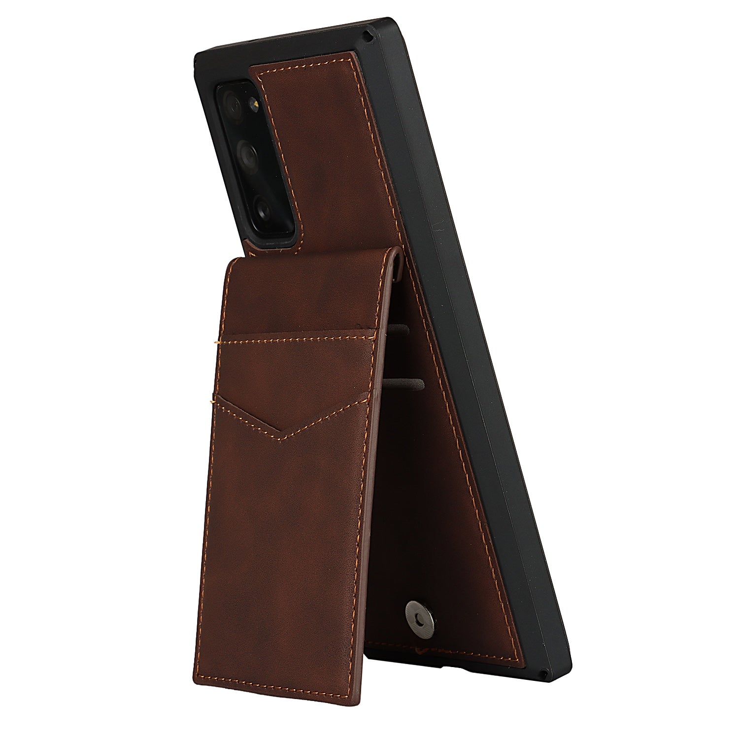 Skin-Touch PU Leather Coated TPU Kickstand Card Slot Design Phone Case with Strap for Samsung Galaxy S20 FE/S20 Fan Edition/S20 FE 5G/S20 Fan Edition 5G - Brown