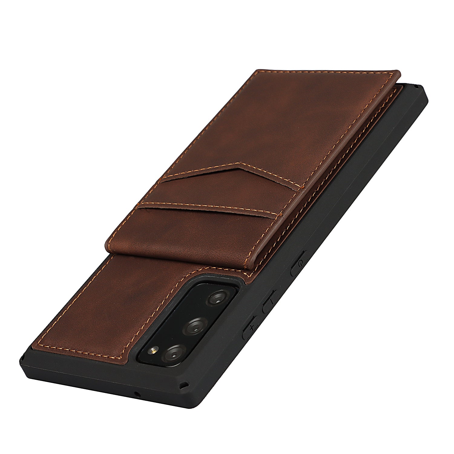 Skin-Touch PU Leather Coated TPU Kickstand Card Slot Design Phone Case with Strap for Samsung Galaxy S20 FE/S20 Fan Edition/S20 FE 5G/S20 Fan Edition 5G - Brown