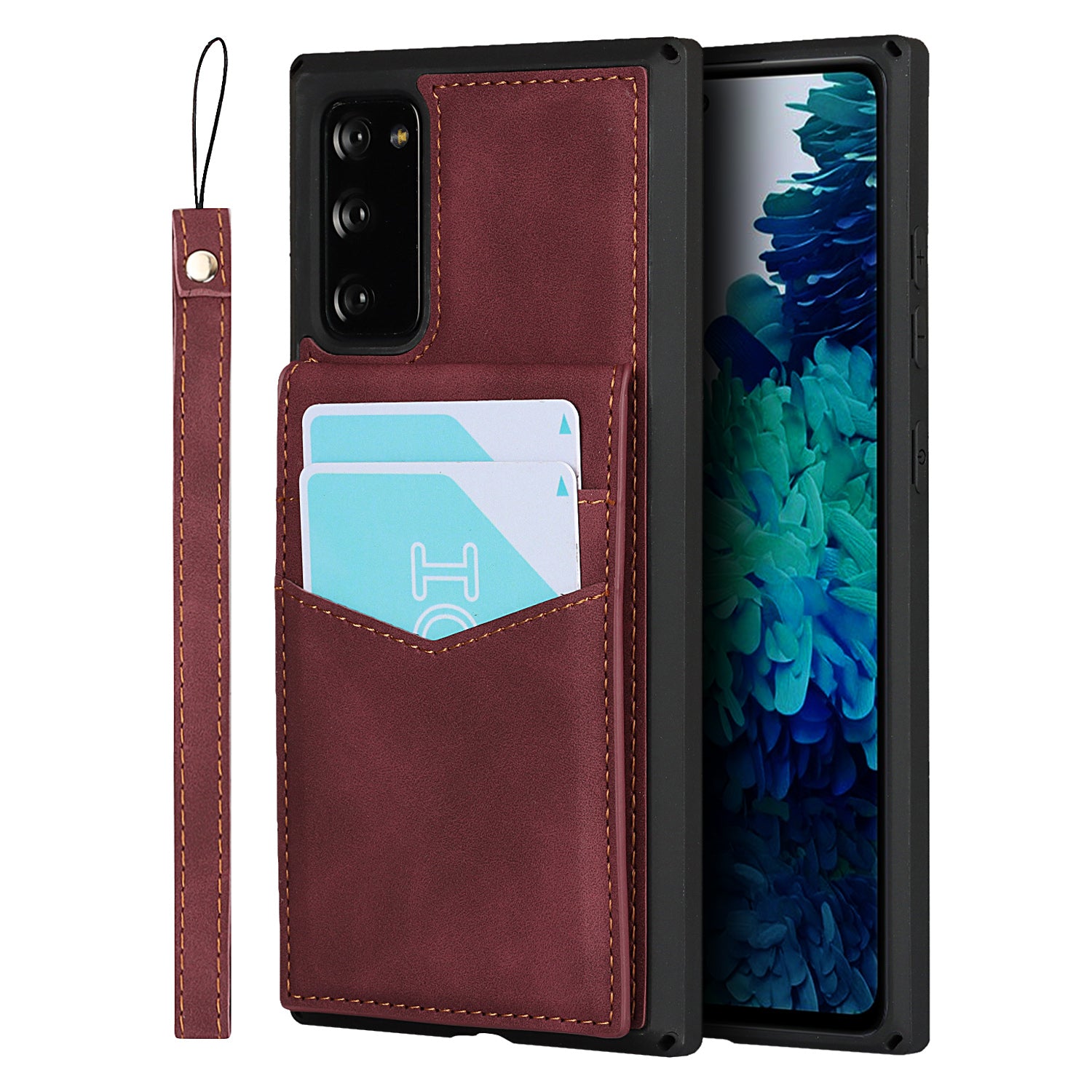 Skin-Touch PU Leather Coated TPU Kickstand Card Slot Design Phone Case with Strap for Samsung Galaxy S20 FE/S20 Fan Edition/S20 FE 5G/S20 Fan Edition 5G - Red