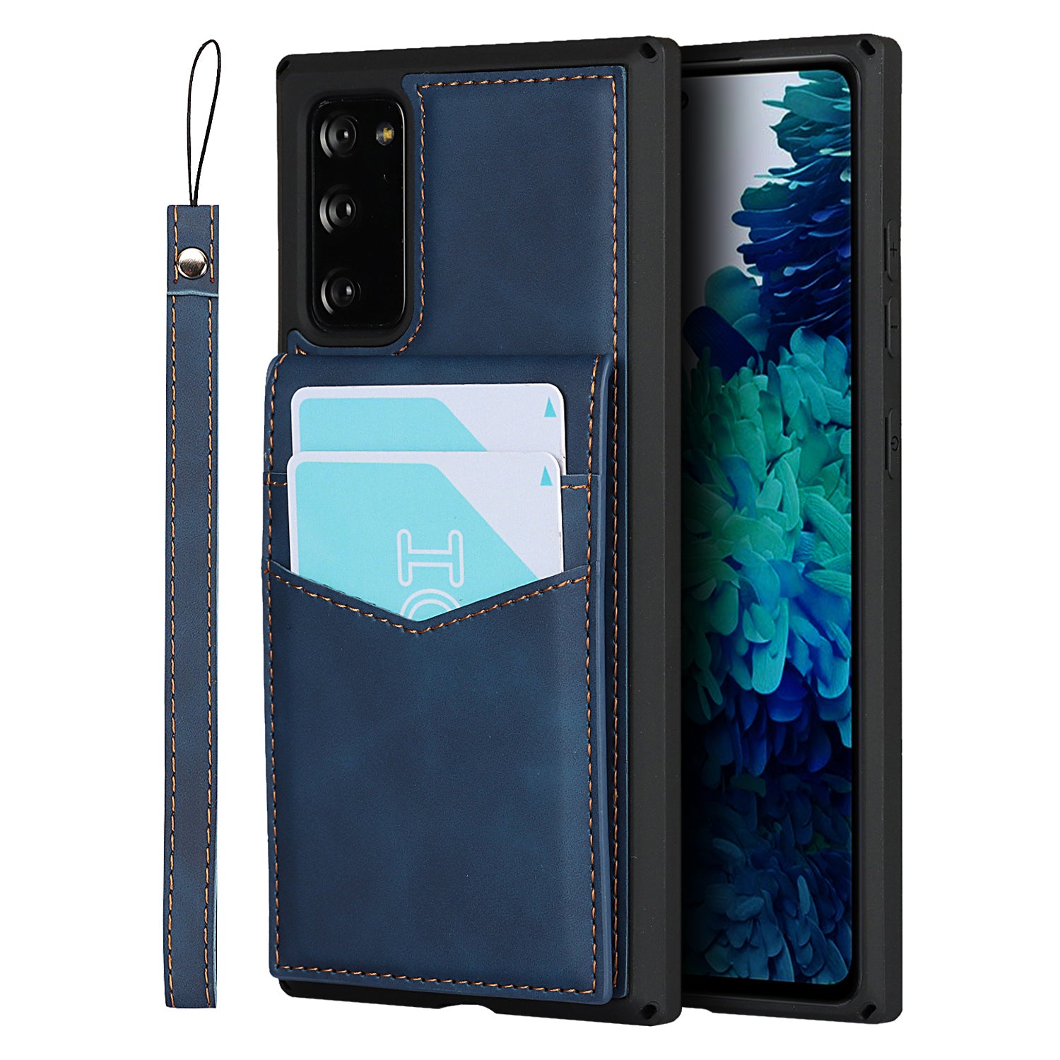 Skin-Touch PU Leather Coated TPU Kickstand Card Slot Design Phone Case with Strap for Samsung Galaxy S20 FE/S20 Fan Edition/S20 FE 5G/S20 Fan Edition 5G - Blue