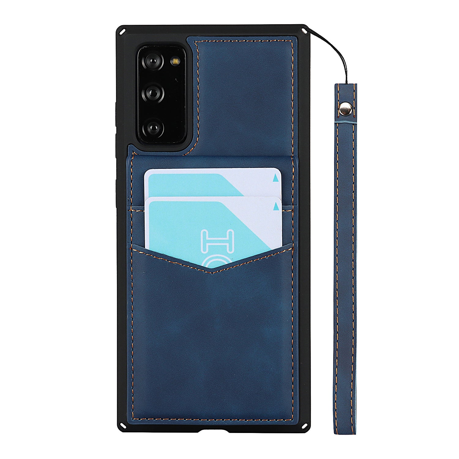 Skin-Touch PU Leather Coated TPU Kickstand Card Slot Design Phone Case with Strap for Samsung Galaxy S20 FE/S20 Fan Edition/S20 FE 5G/S20 Fan Edition 5G - Blue