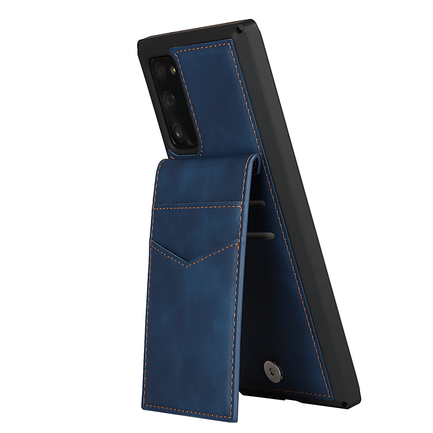 Skin-Touch PU Leather Coated TPU Kickstand Card Slot Design Phone Case with Strap for Samsung Galaxy S20 FE/S20 Fan Edition/S20 FE 5G/S20 Fan Edition 5G - Blue