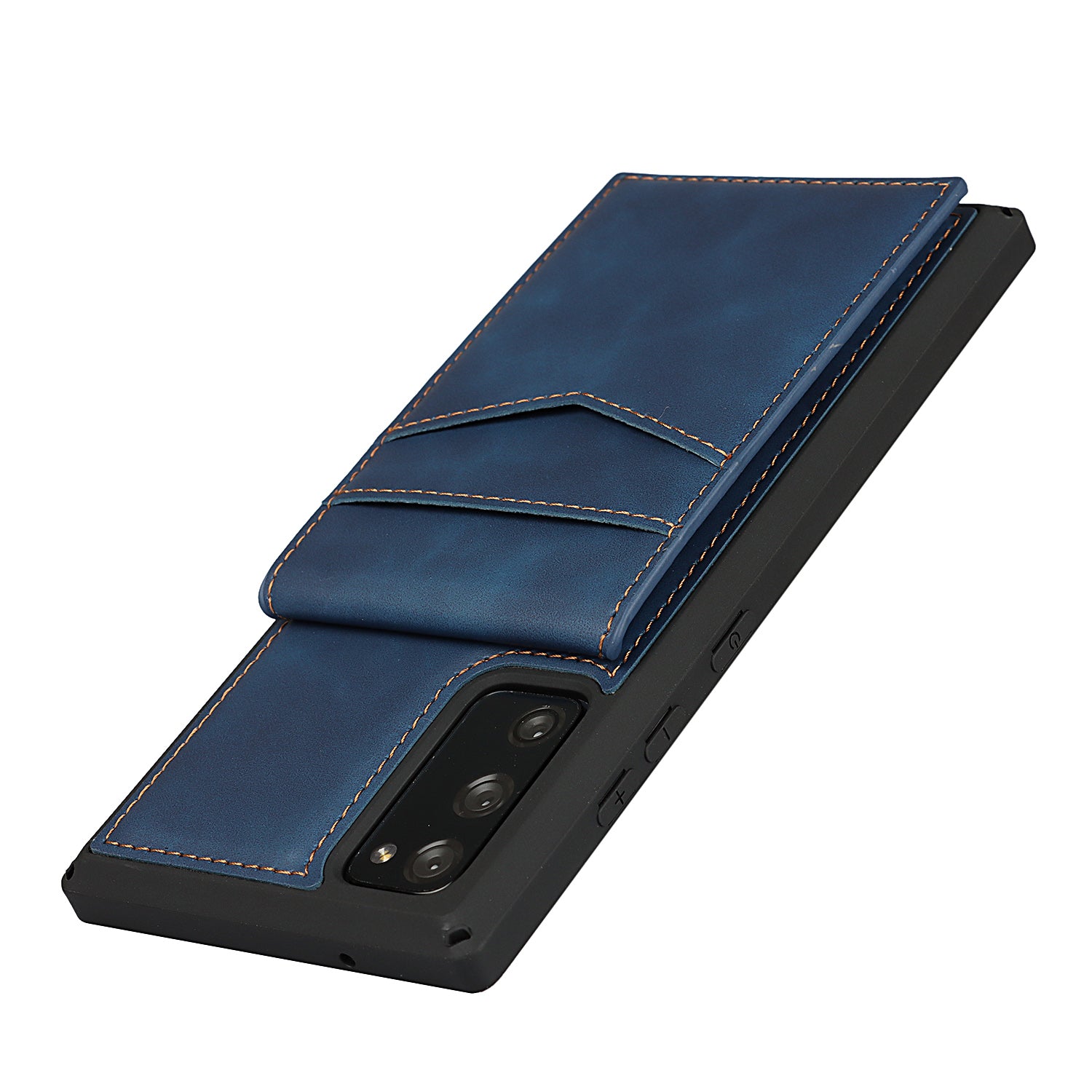 Skin-Touch PU Leather Coated TPU Kickstand Card Slot Design Phone Case with Strap for Samsung Galaxy S20 FE/S20 Fan Edition/S20 FE 5G/S20 Fan Edition 5G - Blue